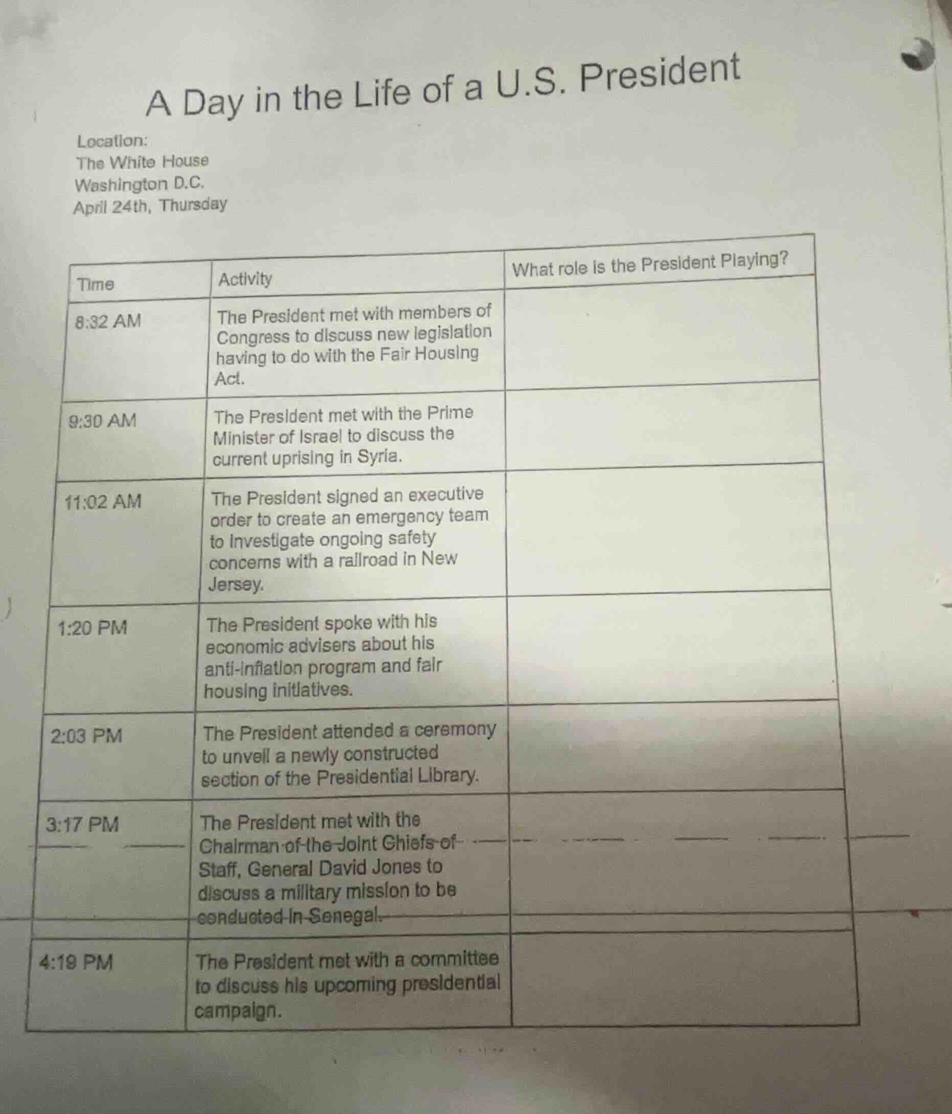 a day in the life of a u.s. president location: the white house washing…