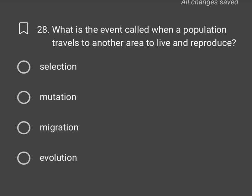 28. what is the event called when a population travels to another area …