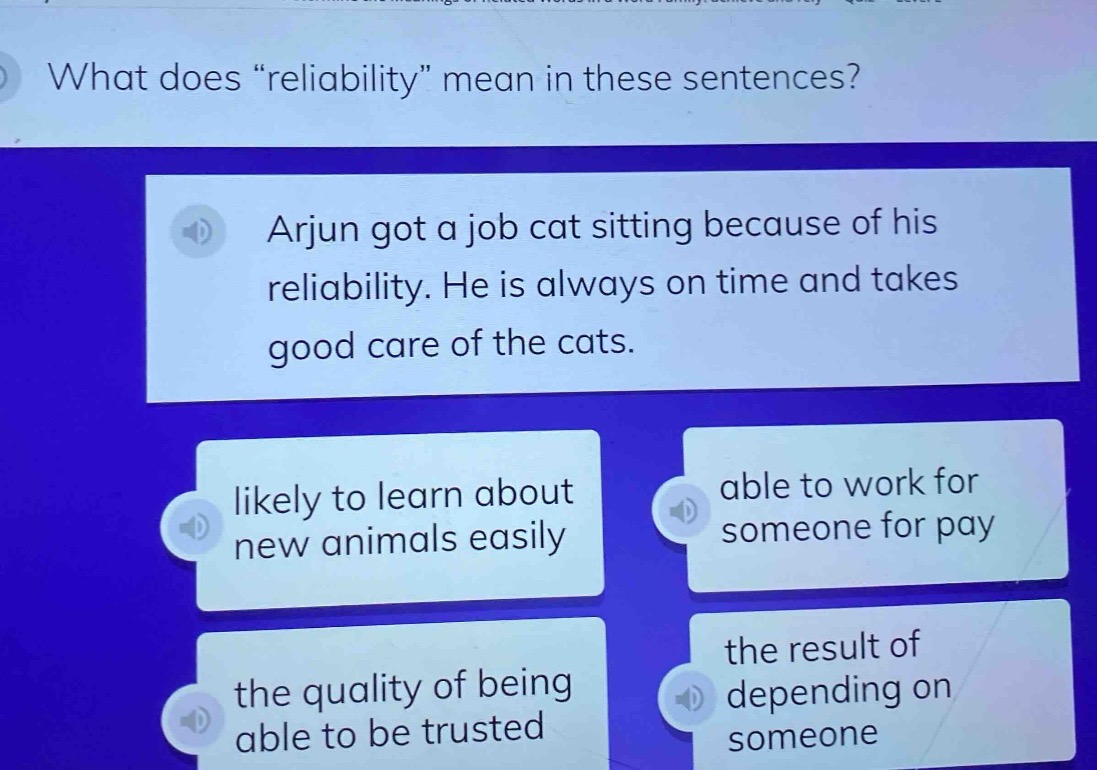 what does eliability\ mean in these sentences? arjun got a job cat sitt…