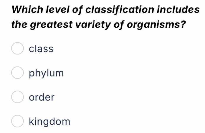 which level of classification includes the greatest variety of organism…