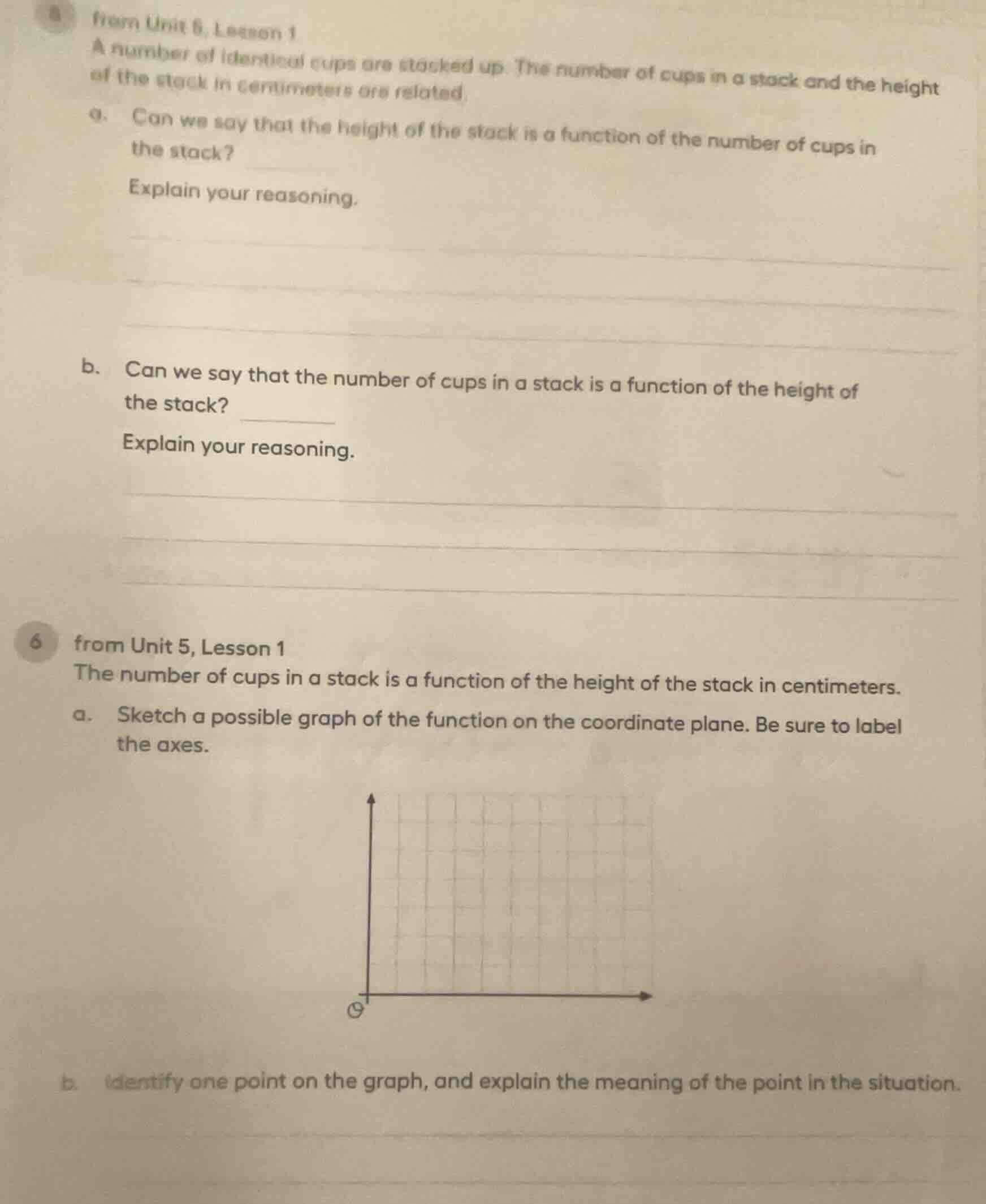 from unit 6, lesson 1 a number of identical cups are stacked up. the nu…