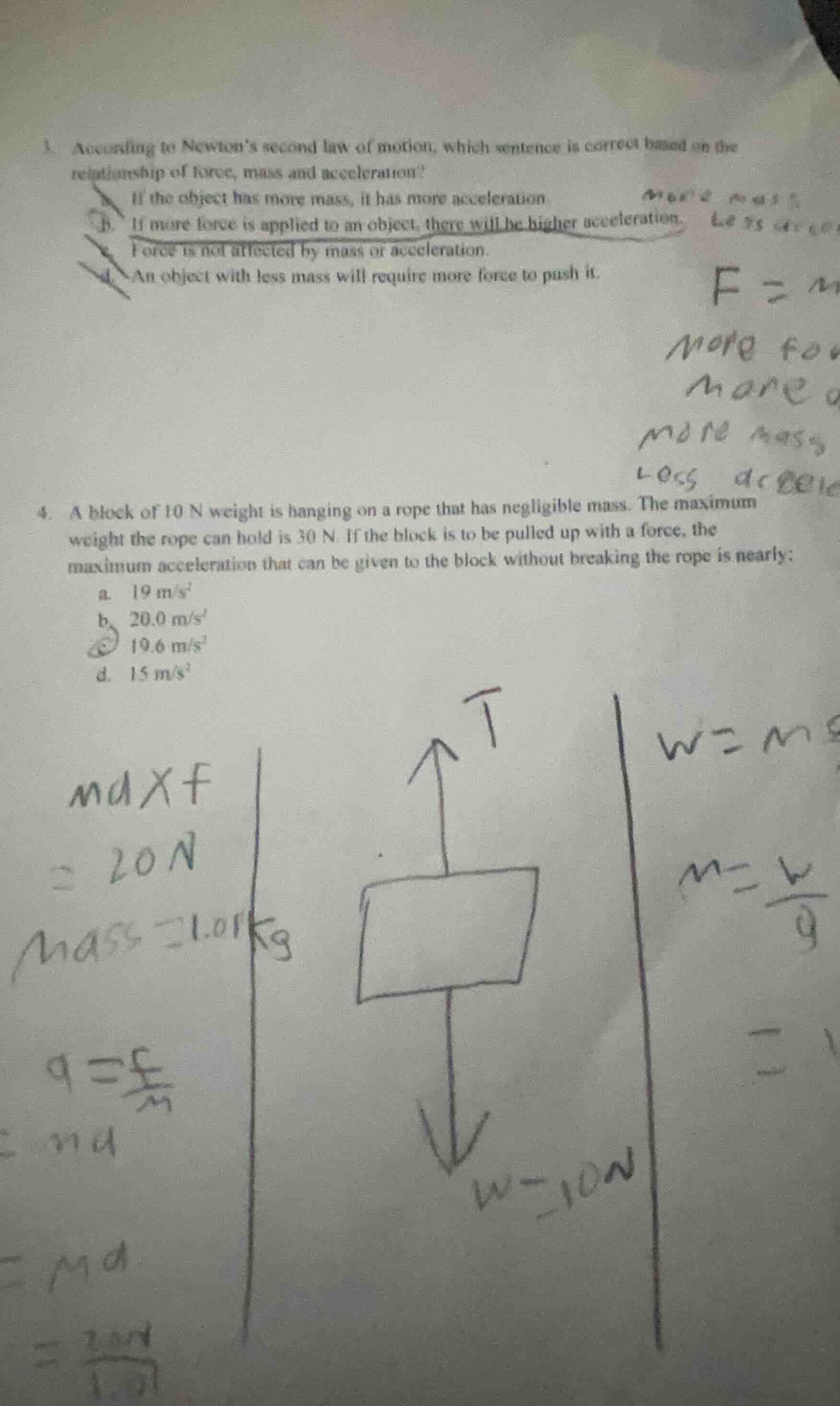 1. according to newton’s second law of motion, which sentence is correc…