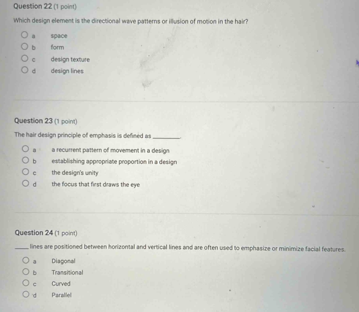 question 22 (1 point) which design element is the directional wave patt…