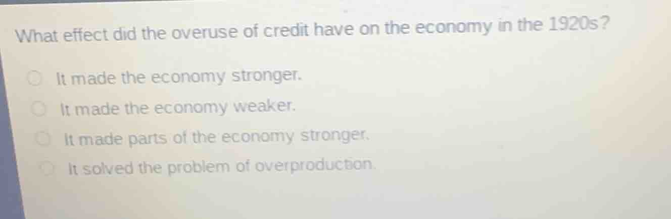 what effect did the overuse of credit have on the economy in the 1920s?…