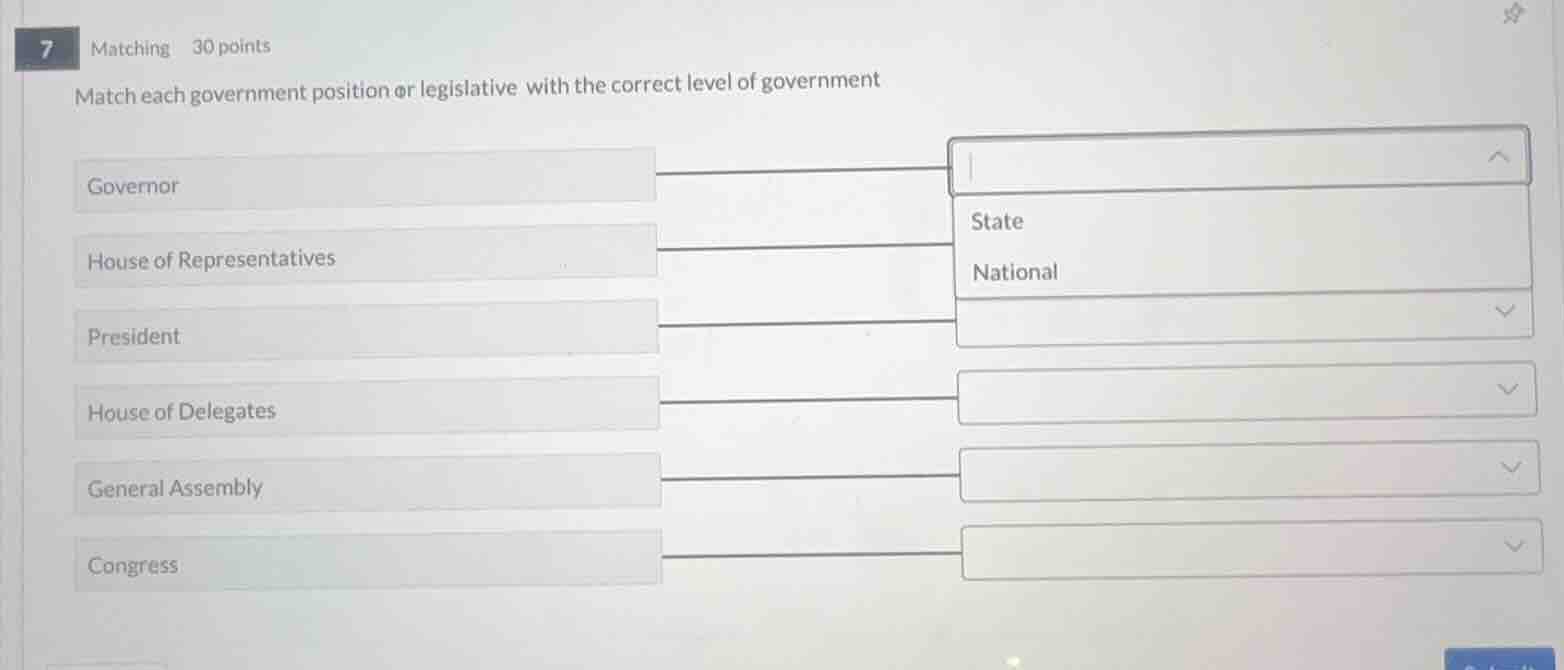7 matching 30 points match each government position or legislative with…