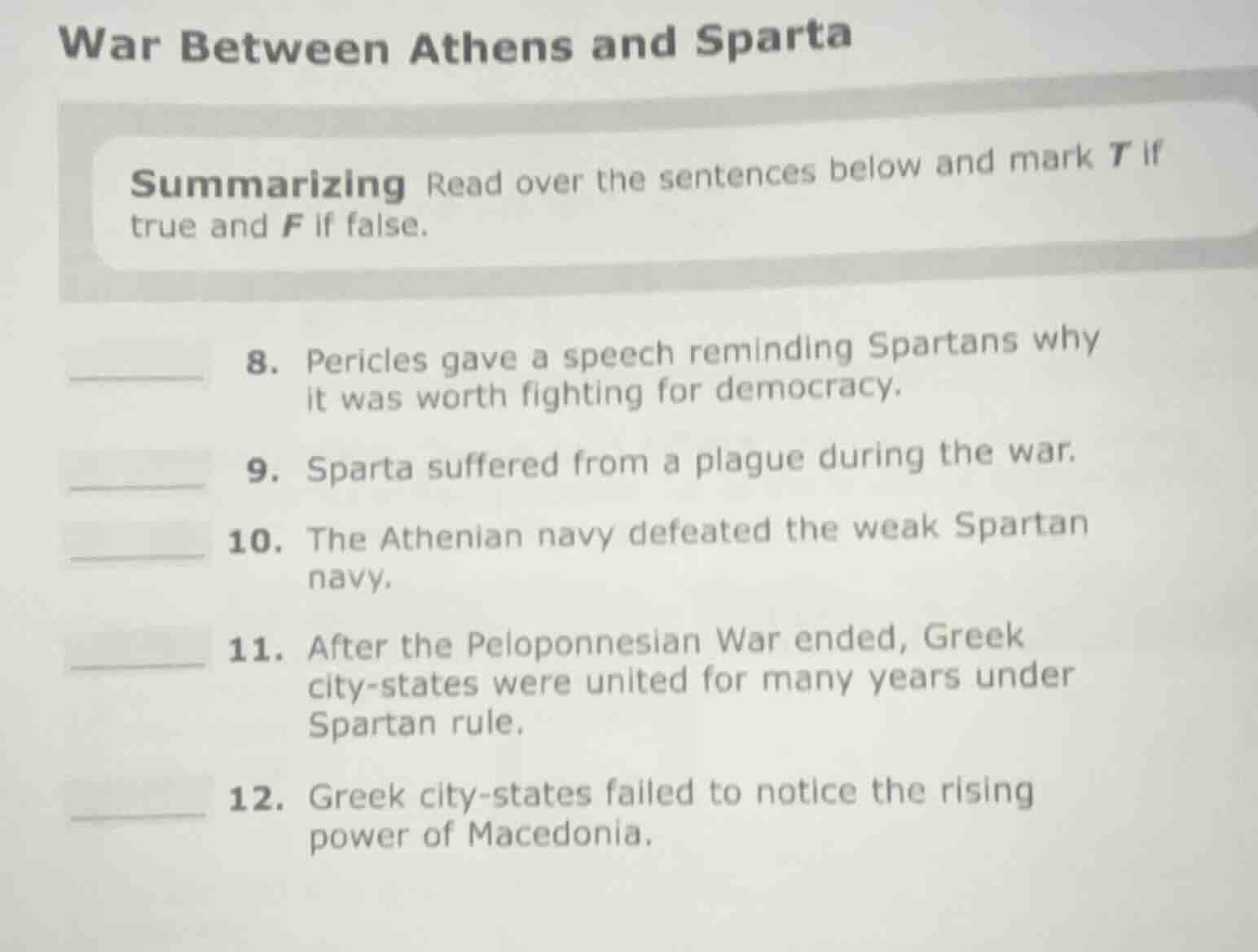 war between athens and sparta summarizing read over the sentences below…