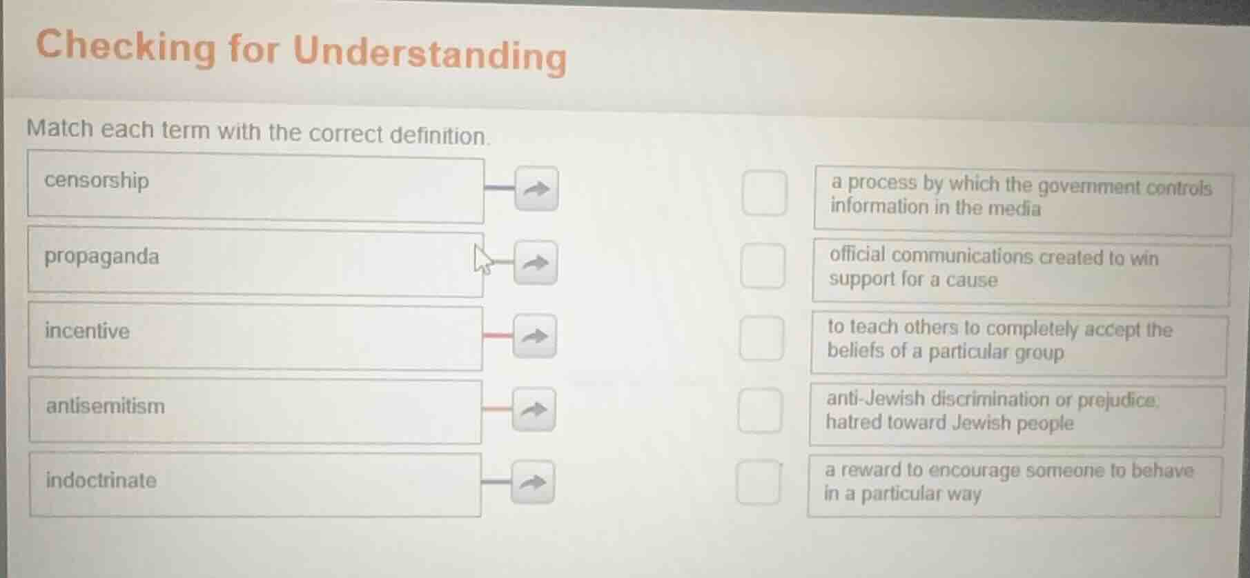 checking for understanding match each term with the correct definition.…