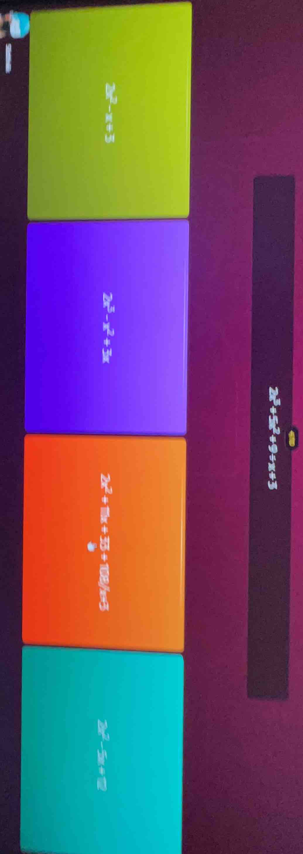 the expressions are: $2x^2 - x + 3$ (yellow), $2x^3 - x^2 + 3x$ (purple…