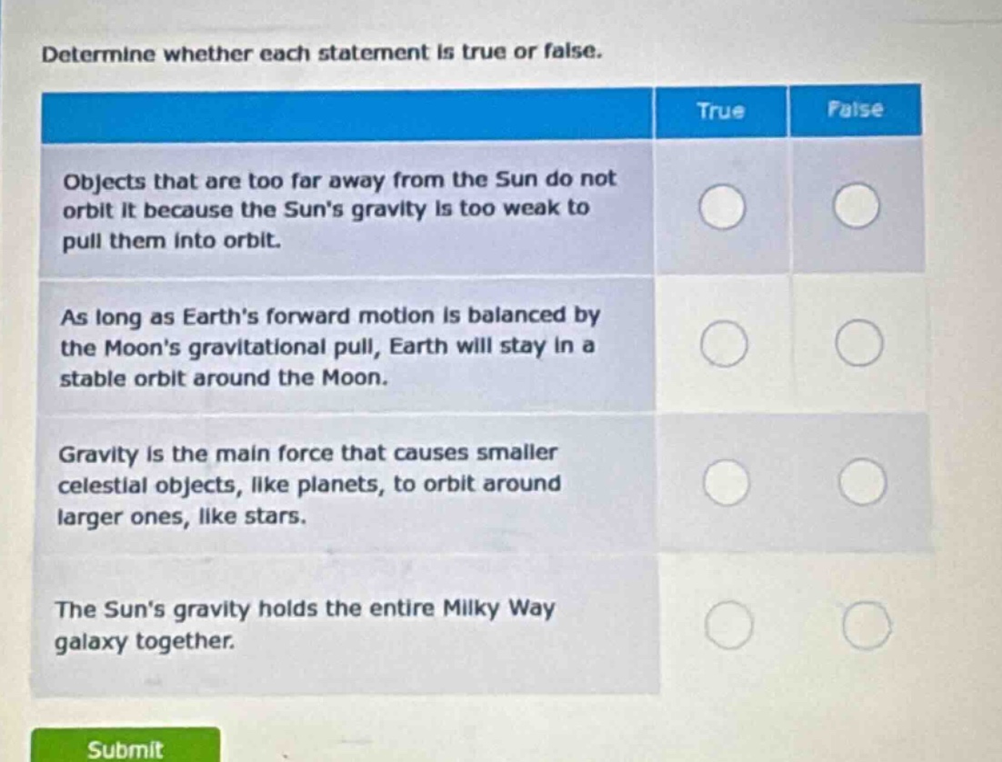 determine whether each statement is true or false. objects that are too…