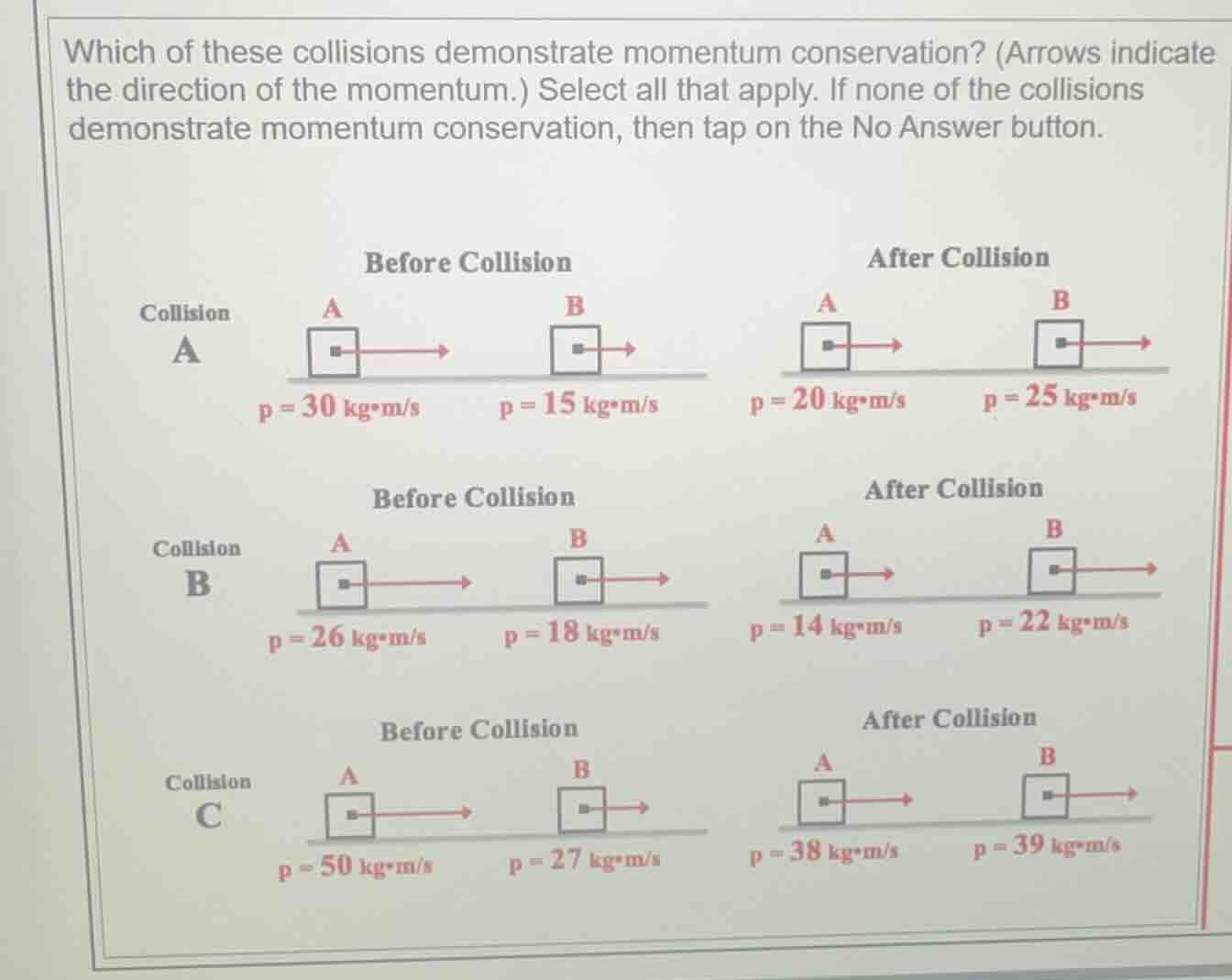 which of these collisions demonstrate momentum conservation? (arrows in…