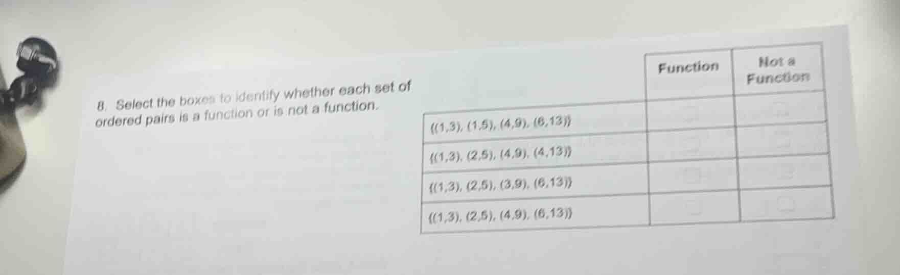 8. select the boxes to identify whether each set of ordered pairs is a …