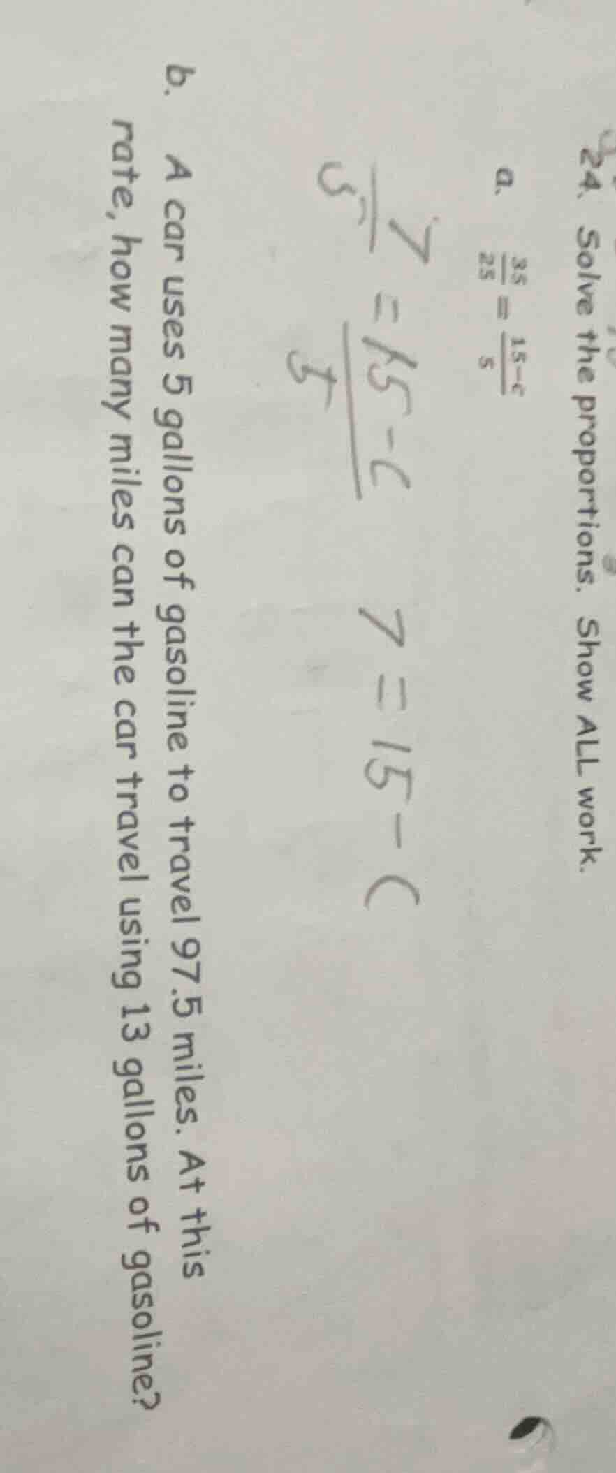 24. solve the proportions. show all work. a. \\(\\frac{35}{25} = \\frac…