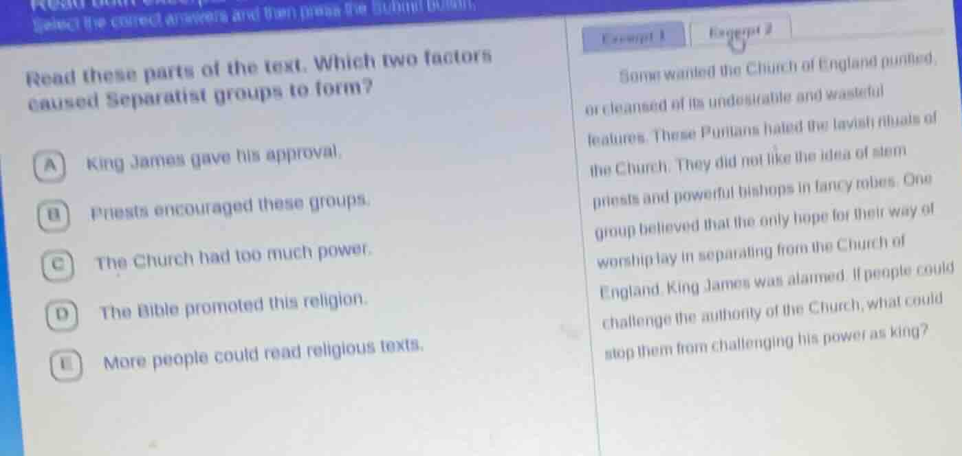 read these parts of the text. which two factors caused separatist group…