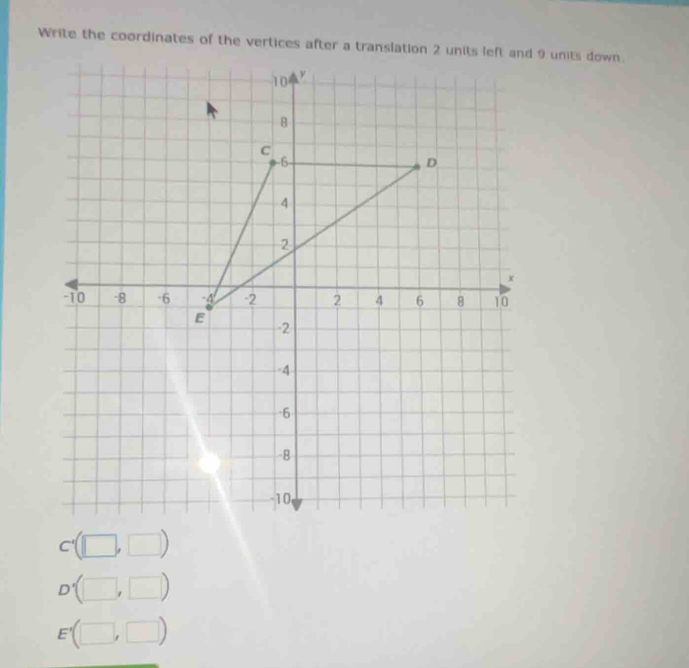 write the coordinates of the vertices after a translation 2 units left …
