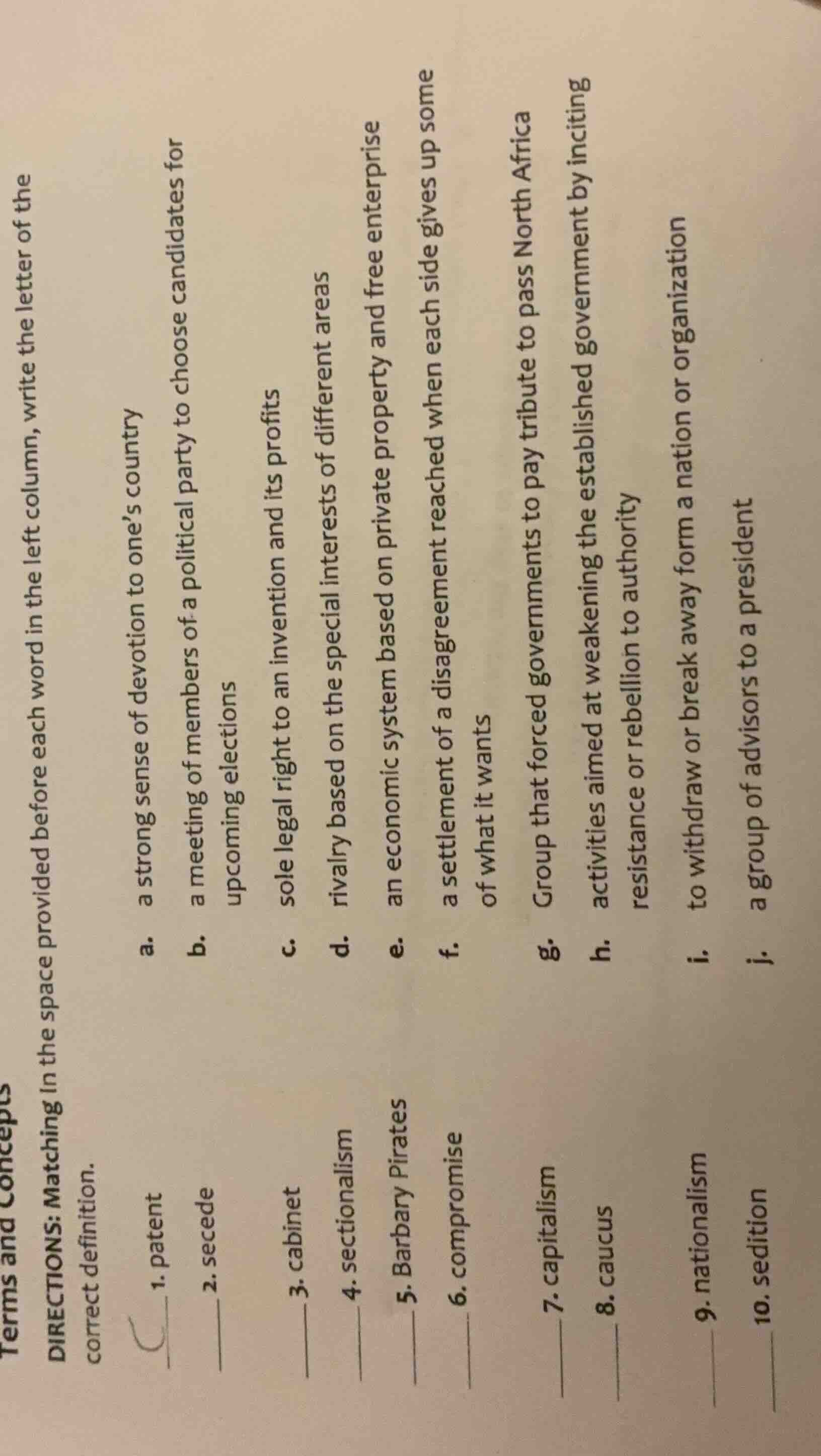 terms and concepts directions: matching in the space provided before ea…