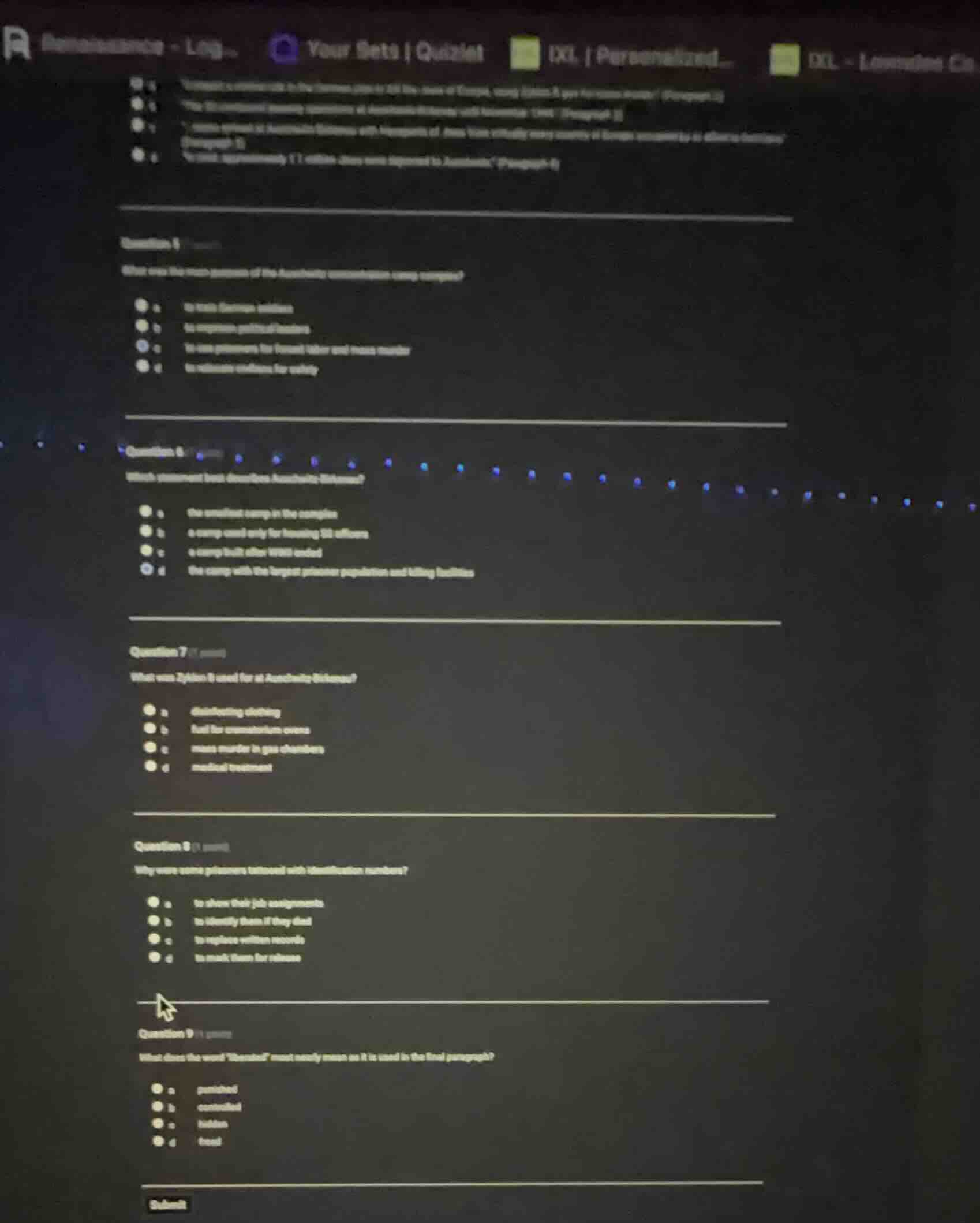question 5 what was the main purpose of the auschwitz concentration cam…