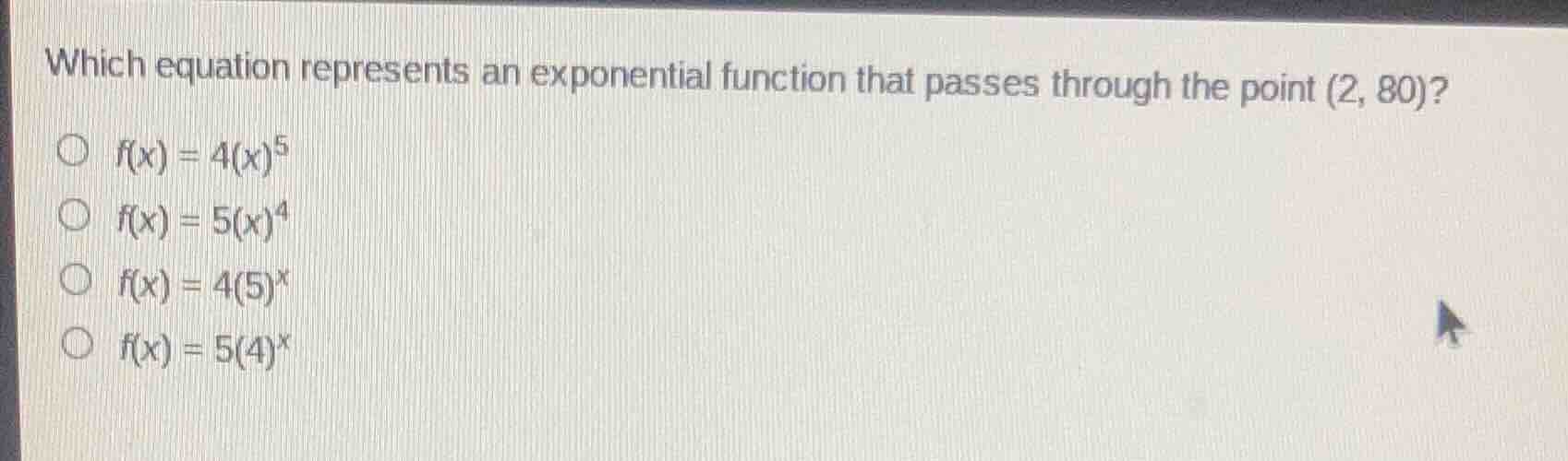 which equation represents an exponential function that passes through t…