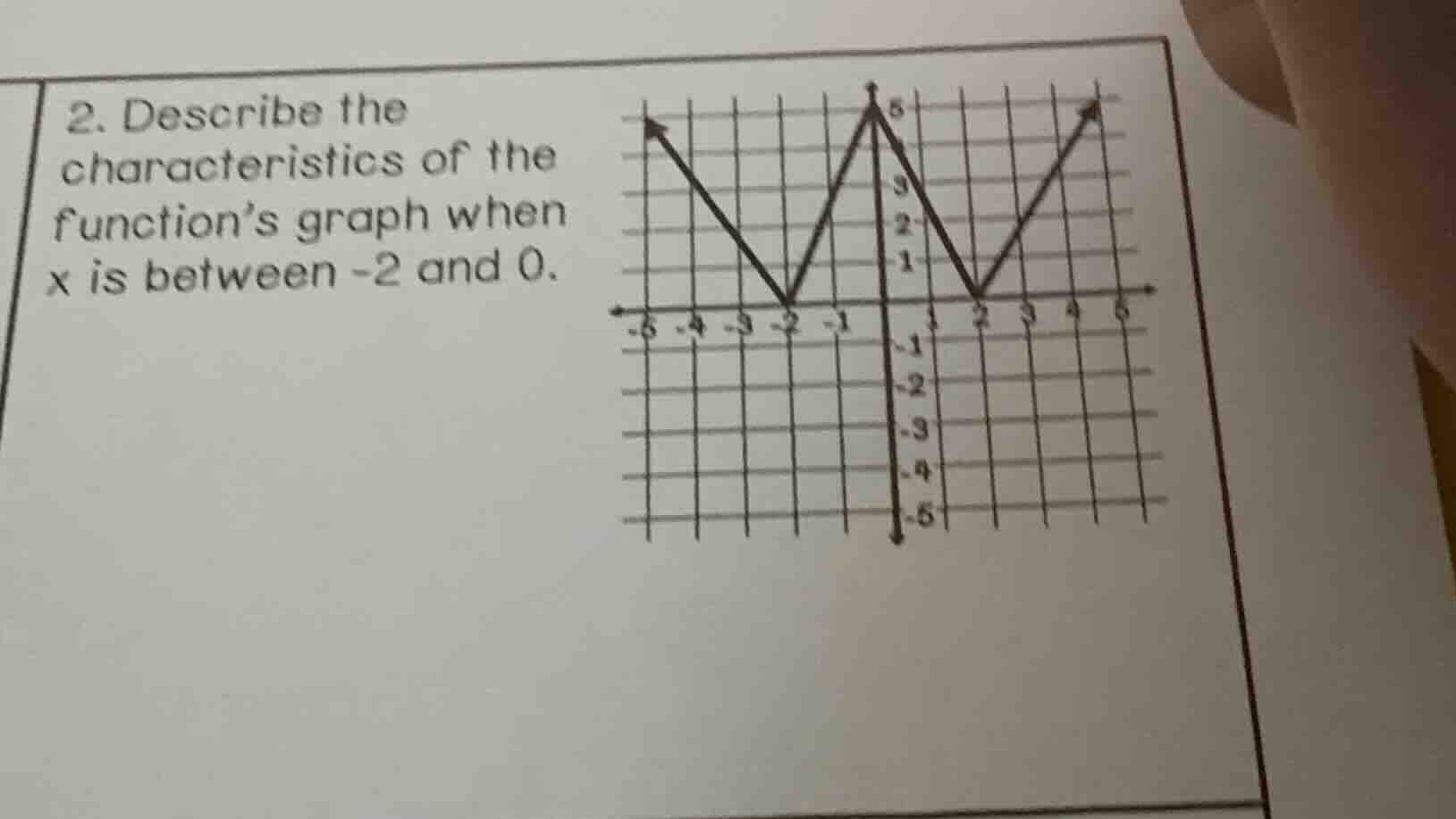 2. describe the characteristics of the function’s graph when x is betwe…