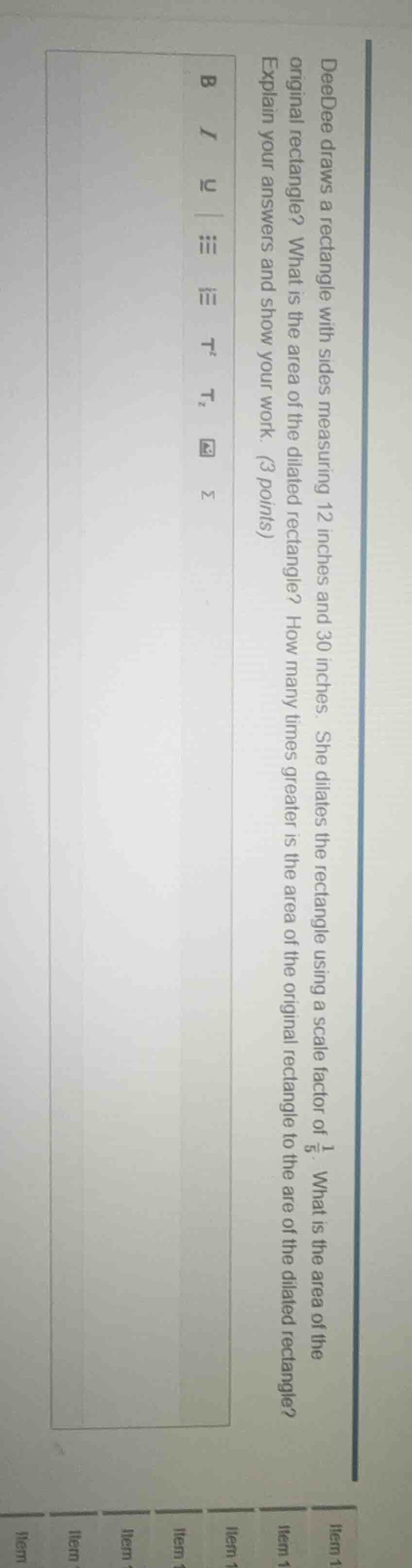 deedee draws a rectangle with sides measuring 12 inches and 30 inches. …