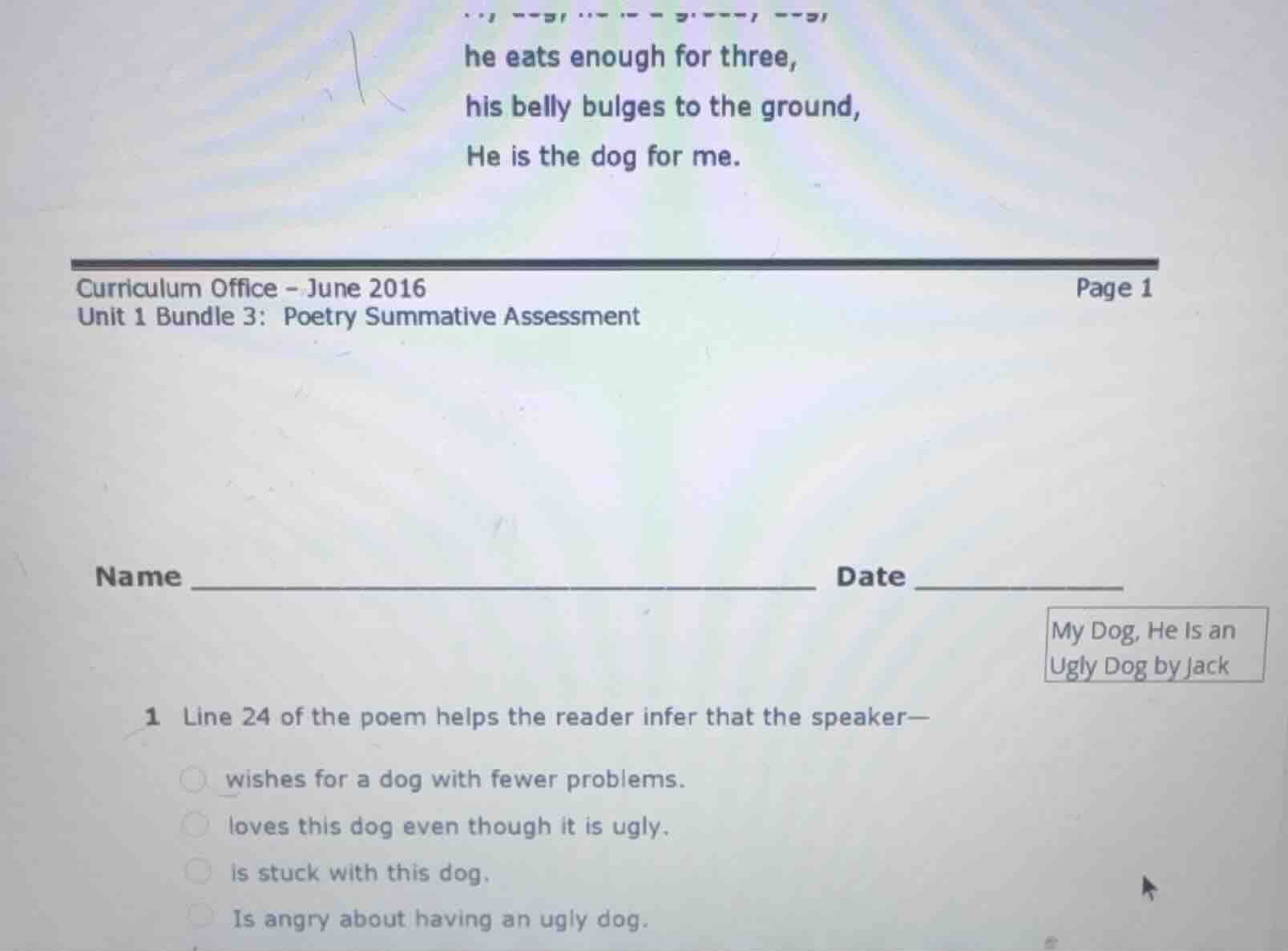 curriculum office - june 2016 page 1 unit 1 bundle 3: poetry summative …