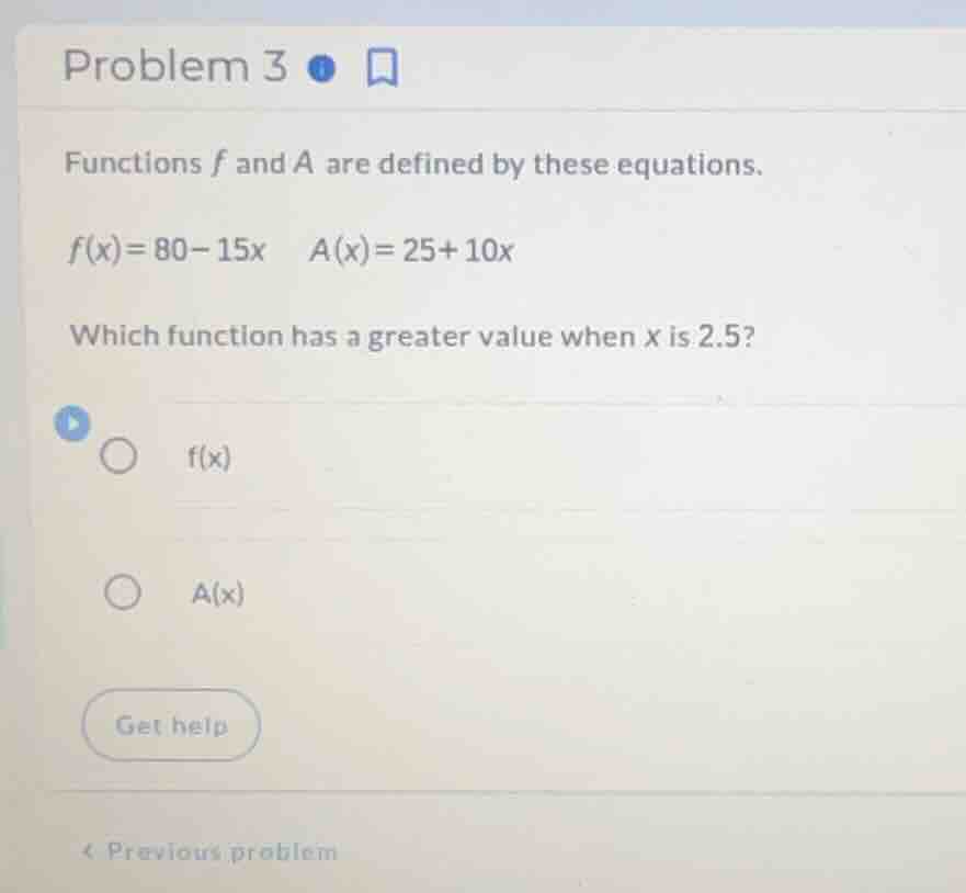 problem 3 functions f and a are defined by these equations. f(x)=80−15x…