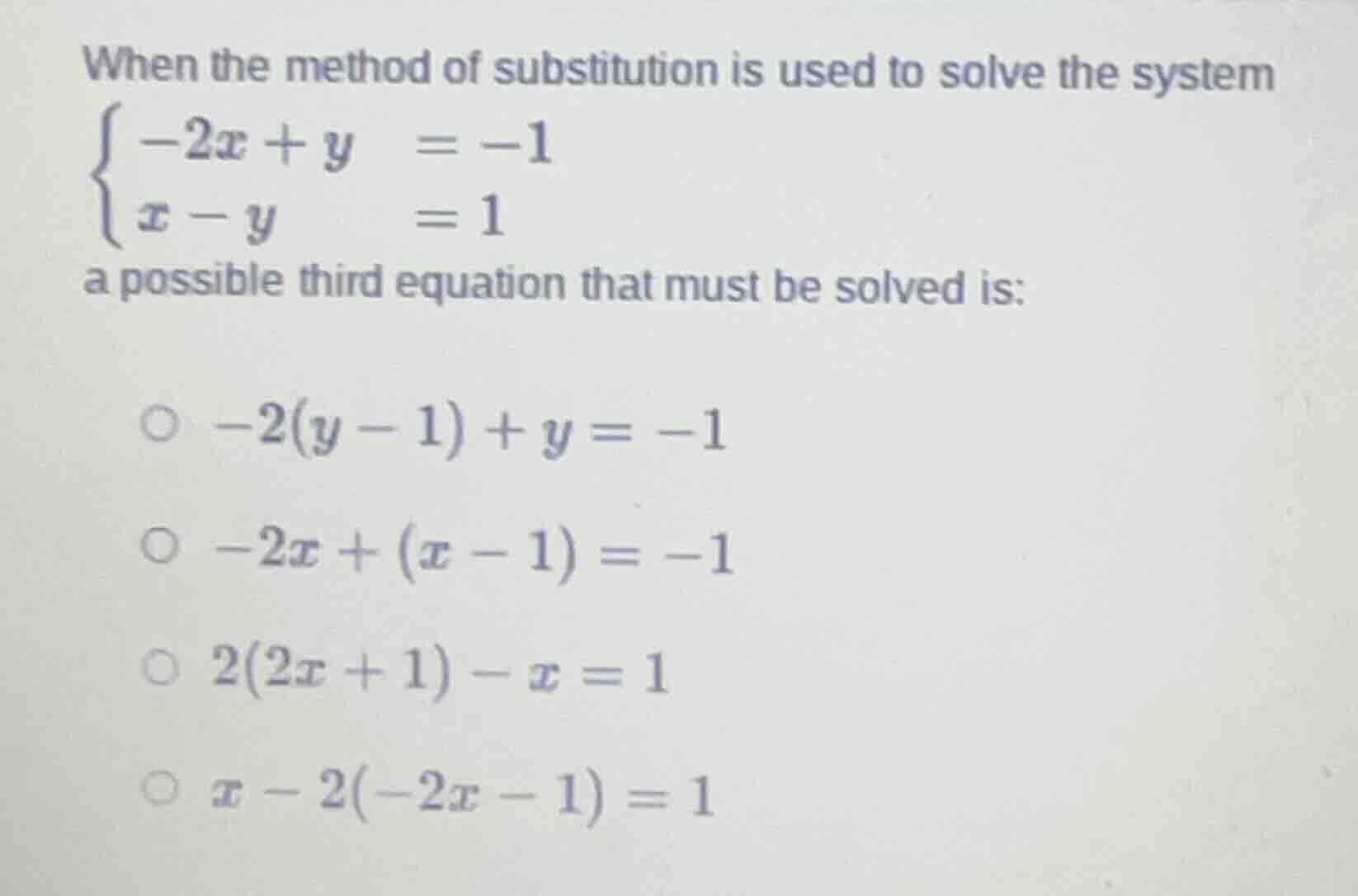 when the method of substitution is used to solve the system \\(\\begin{…