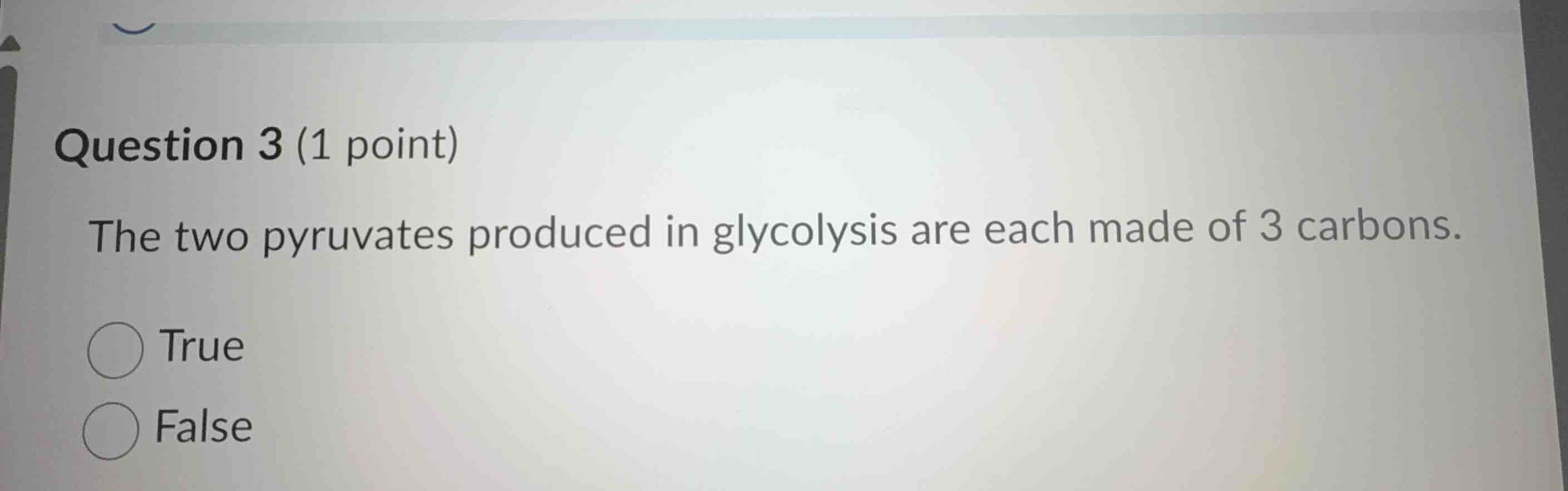 question 3 (1 point) the two pyruvates produced in glycolysis are each …