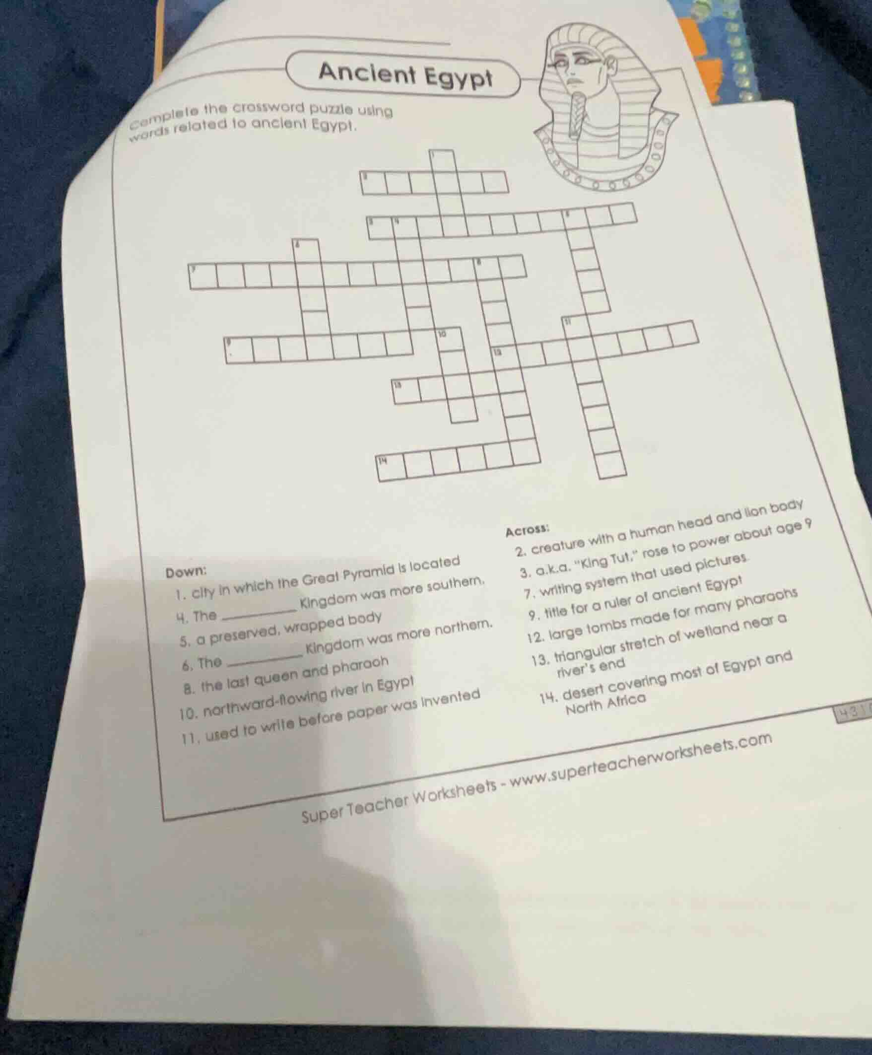 ancient egypt complete the crossword puzzle using words related to anci…