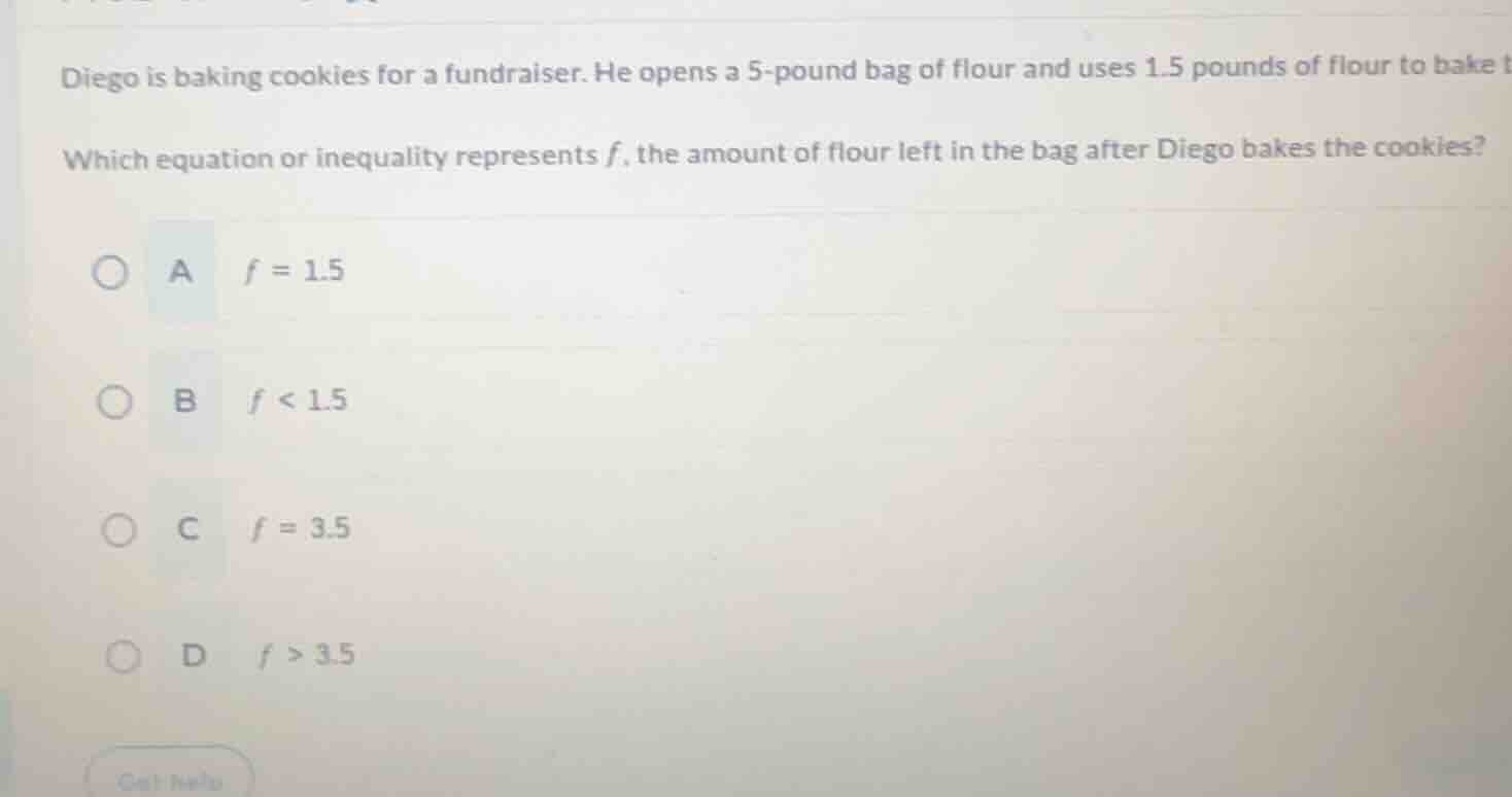 diego is baking cookies for a fundraiser. he opens a 5-pound bag of flo…