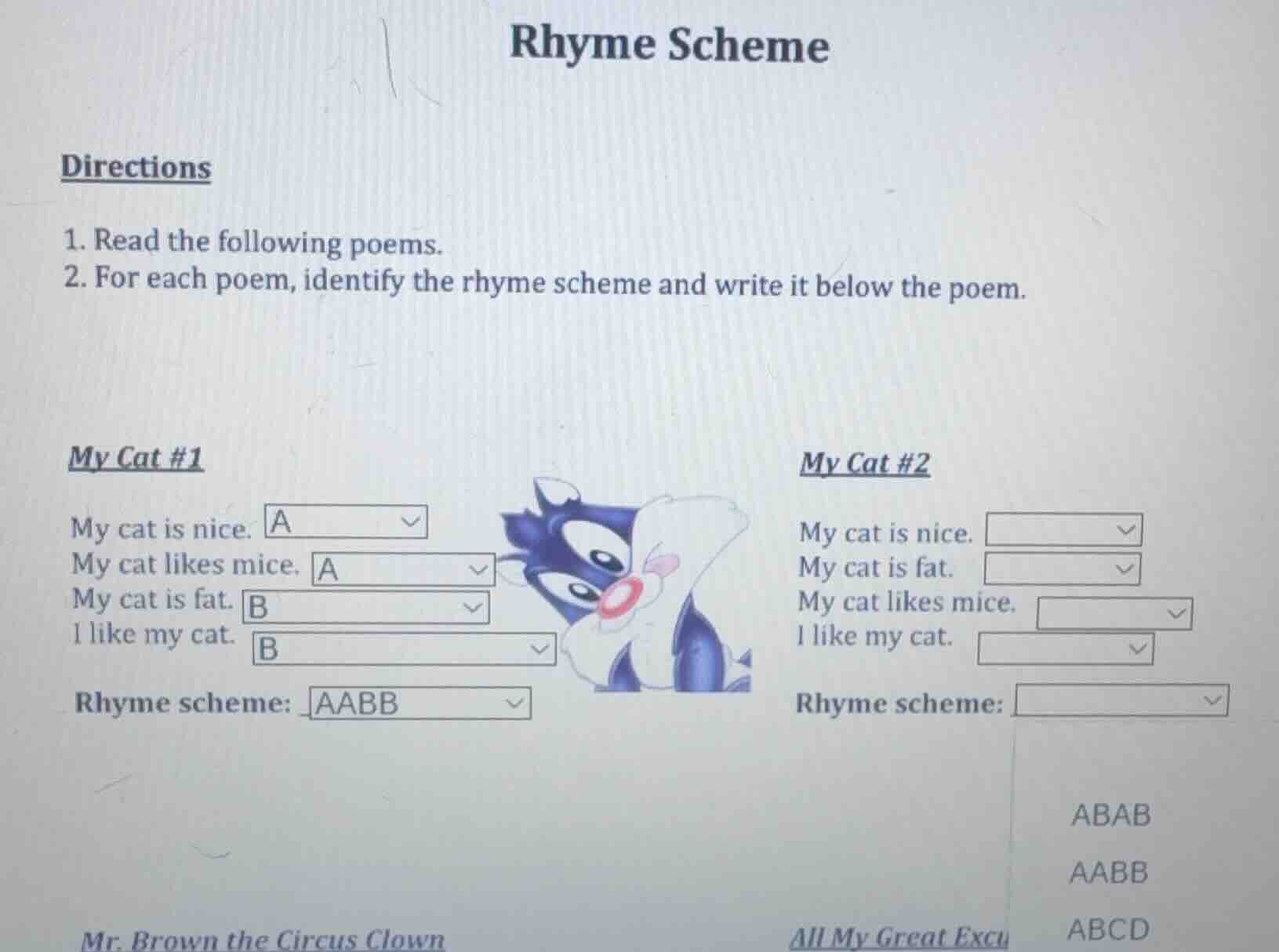 rhyme scheme directions 1. read the following poems. 2. for each poem, …