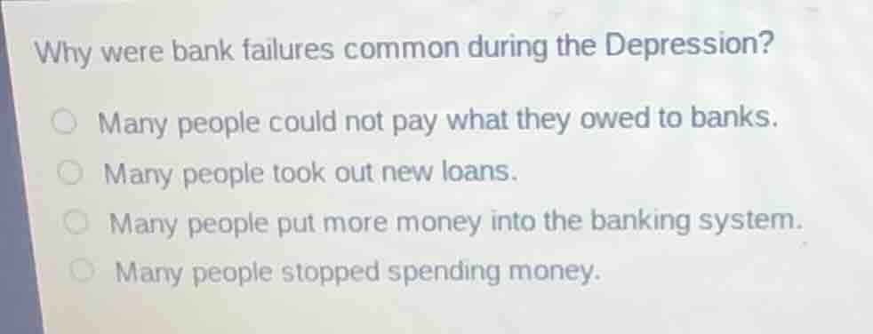 why were bank failures common during the depression? ○ many people coul…