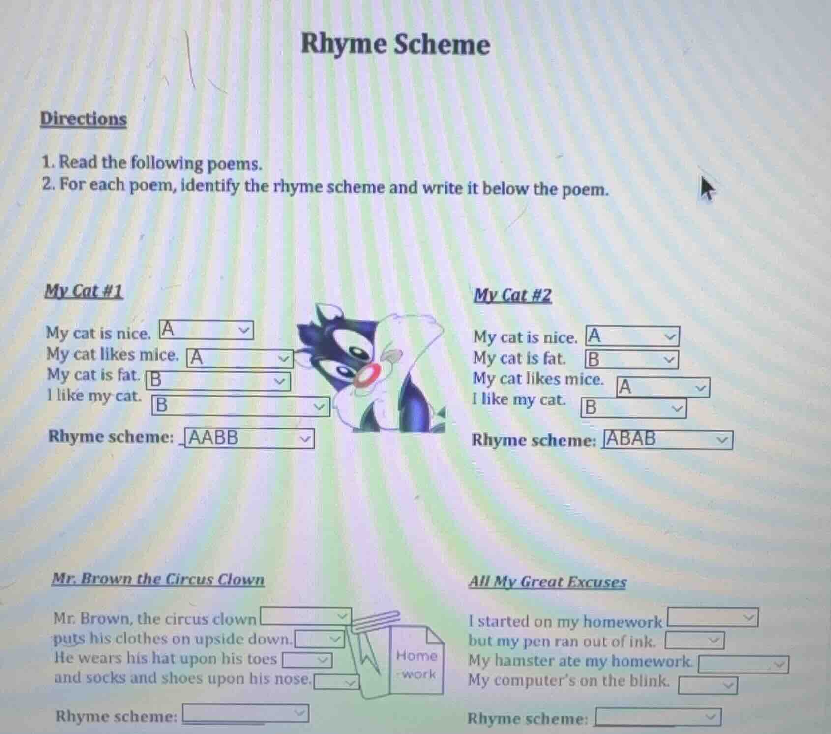 rhyme scheme directions 1. read the following poems. 2. for each poem, …