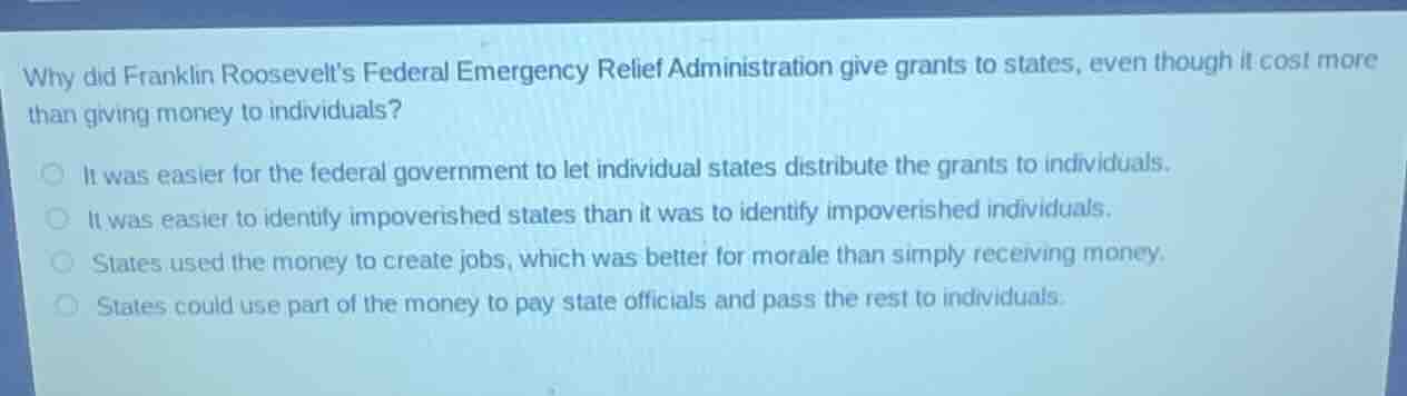why did franklin roosevelts federal emergency relief administration giv…