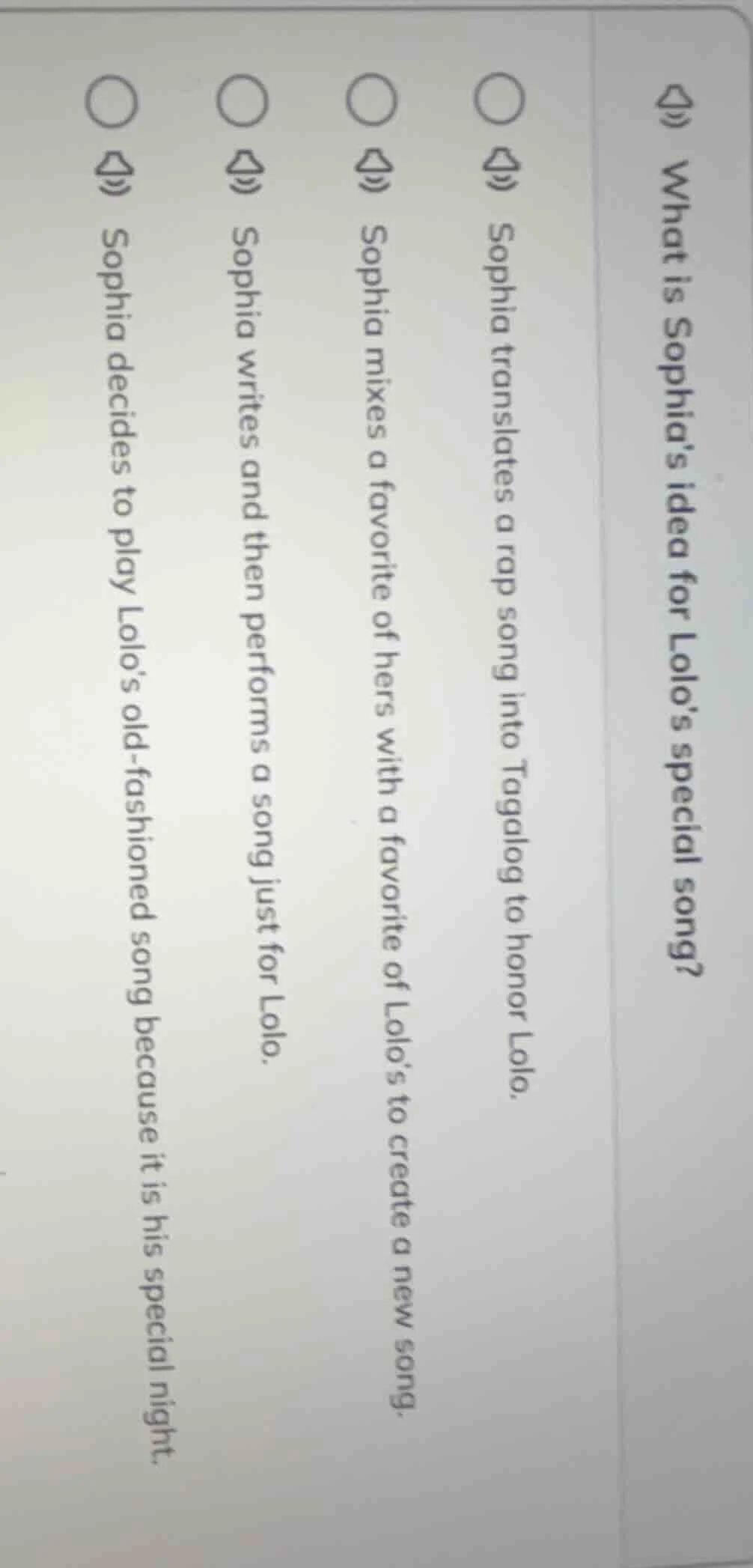 what is sophias idea for lolos special song? sophia translates a rap so…