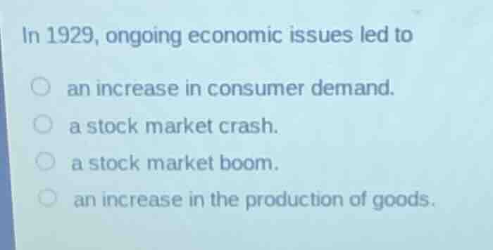 in 1929, ongoing economic issues led to an increase in consumer demand.…