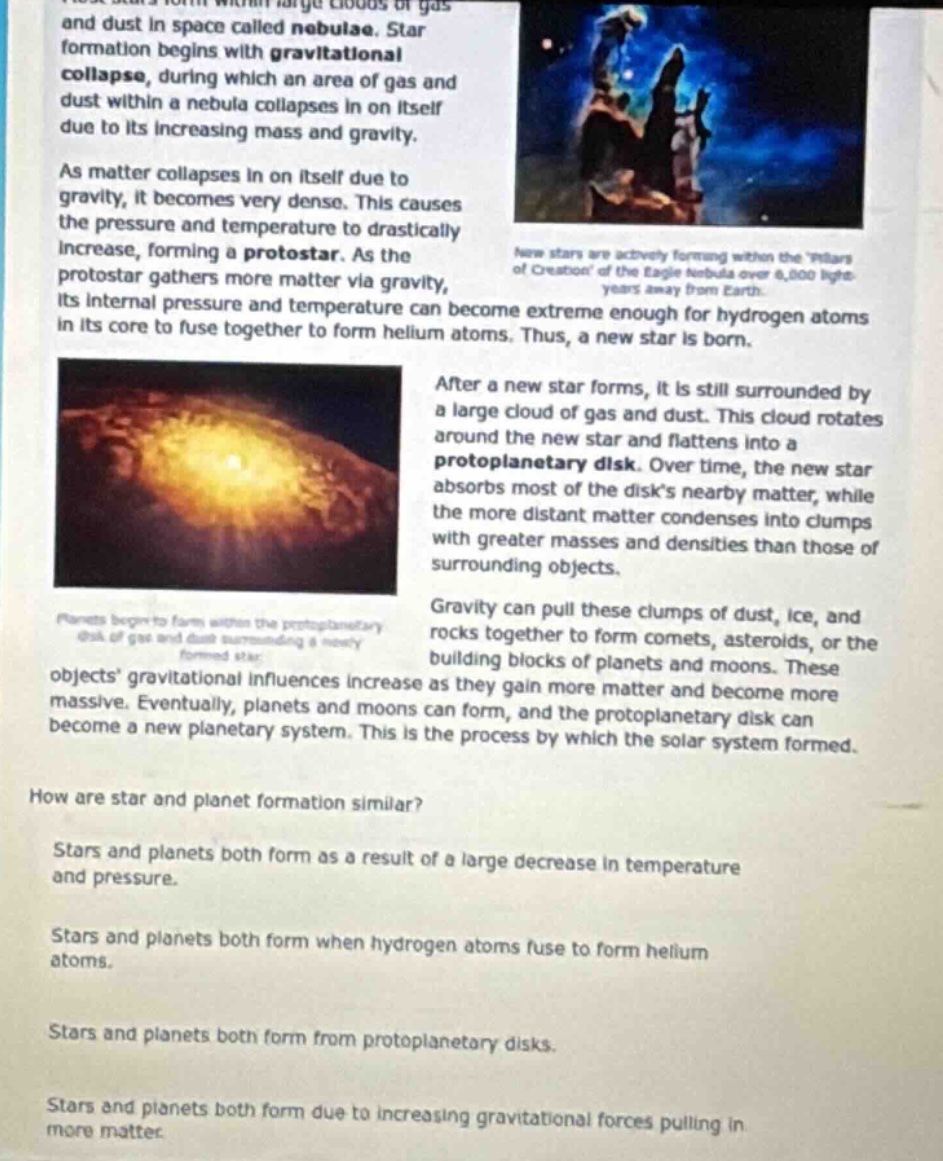 and dust in space called nebulae. star formation begins with gravitatio…