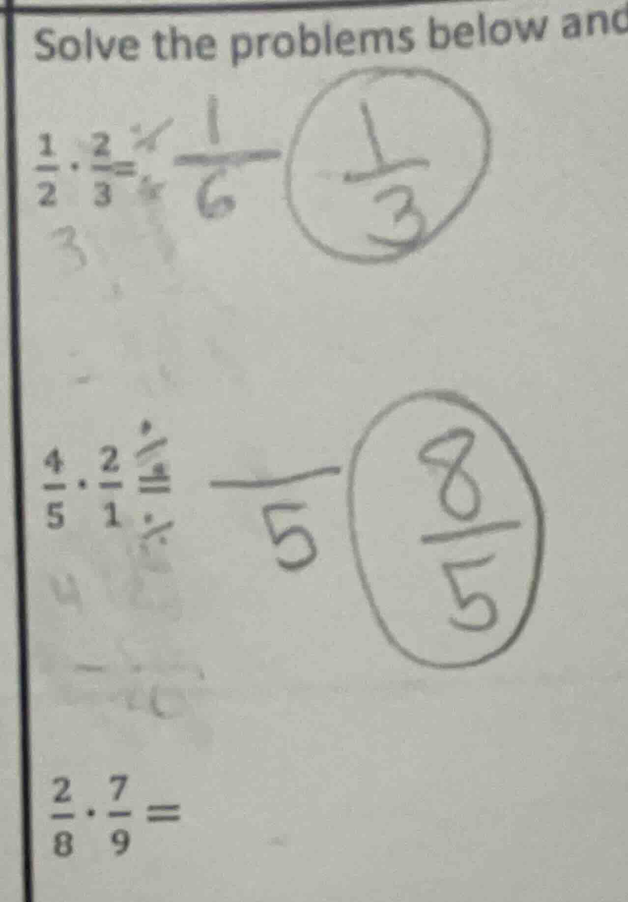 solve the problems below and\ \\(\\frac{1}{2} \\cdot \\frac{2}{3} =\\)\…