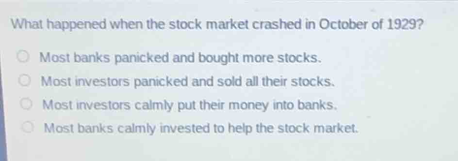 what happened when the stock market crashed in october of 1929? most ba…