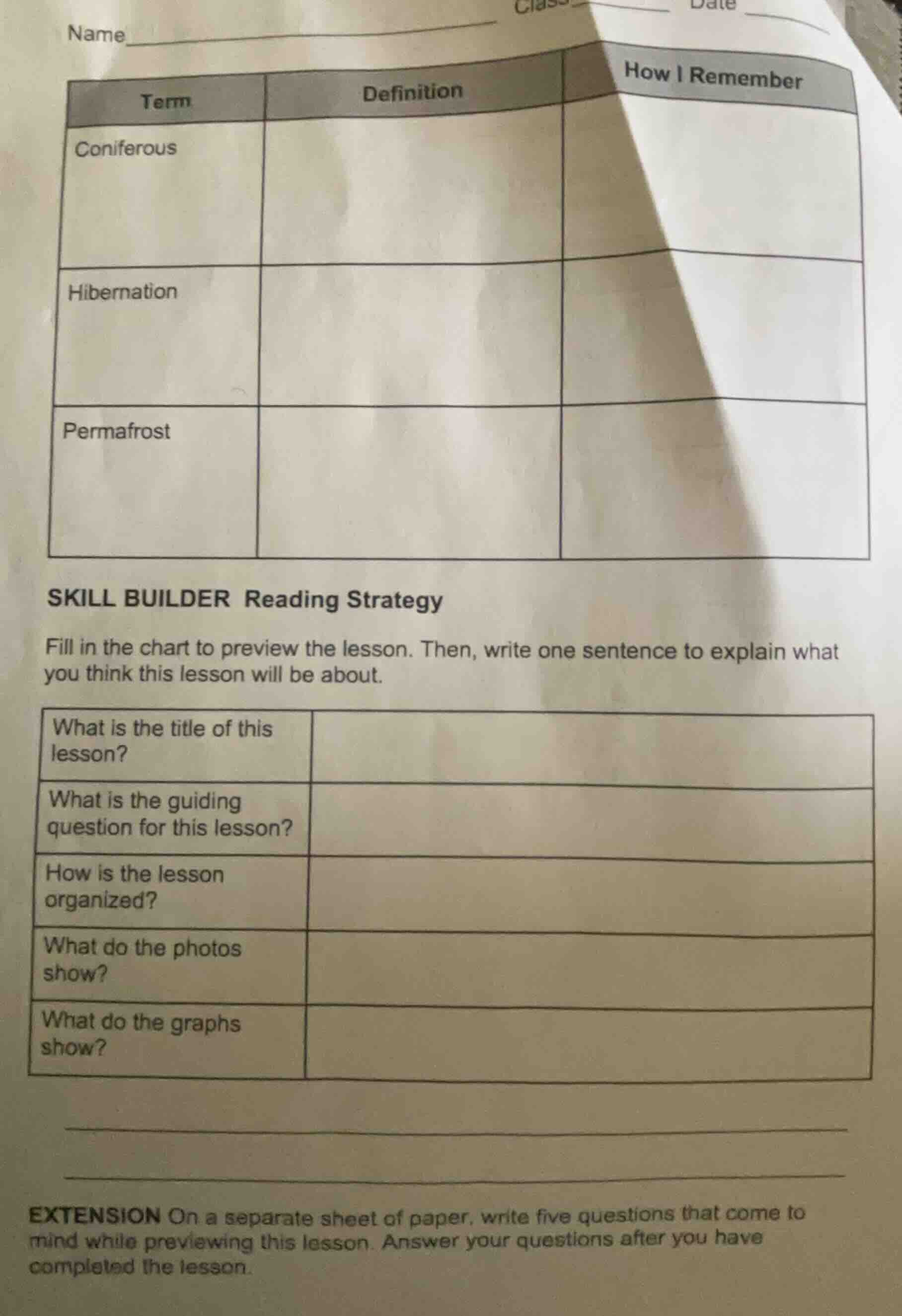 name class date term definition how i remember coniferous hibernation p…