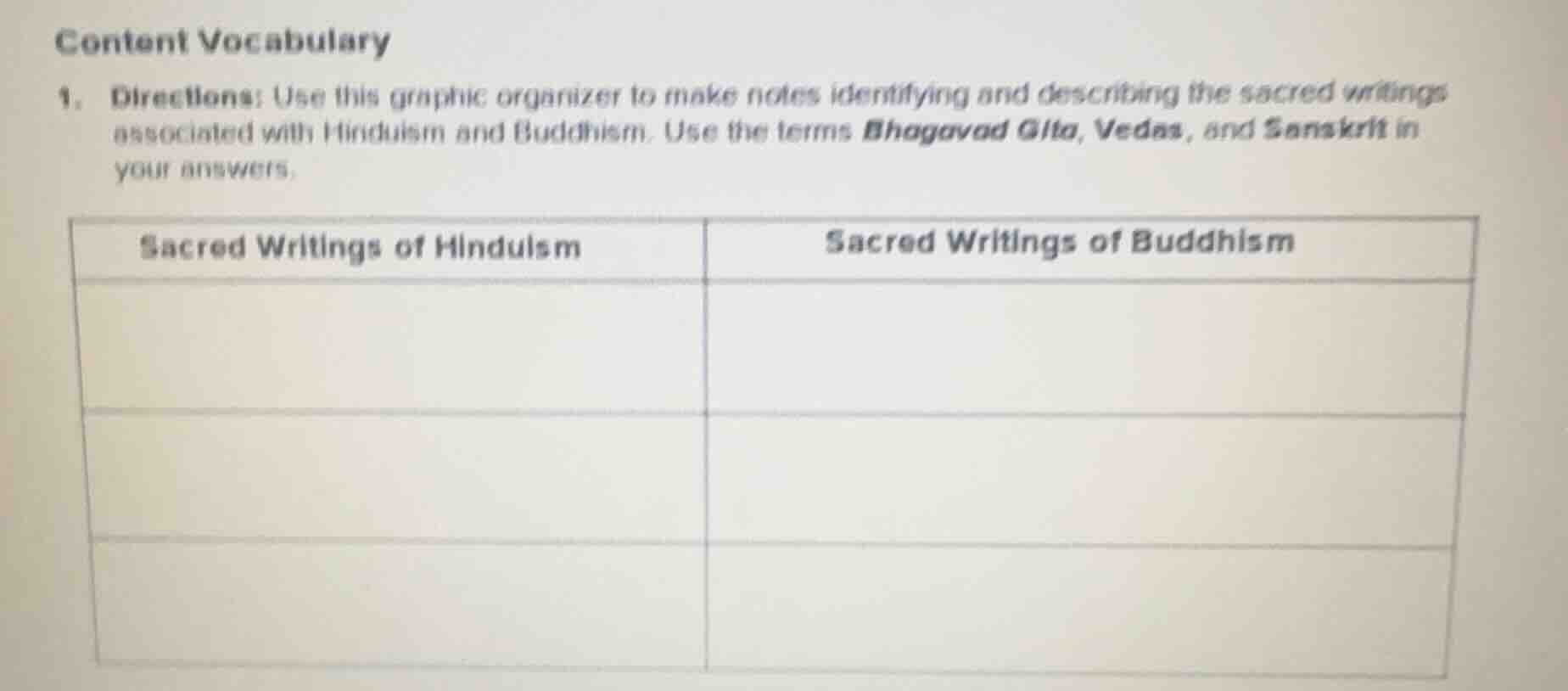 content vocabulary 1. directions: use this graphic organizer to make no…
