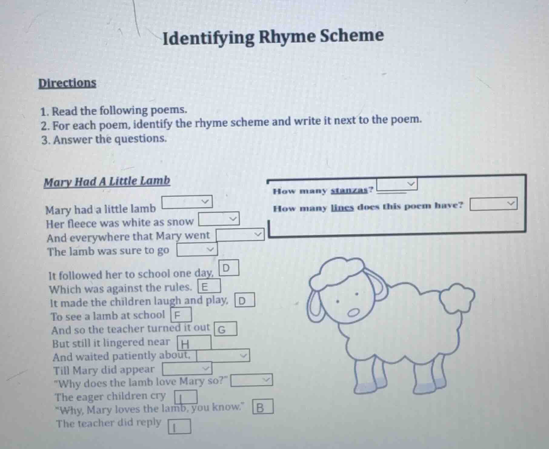identifying rhyme scheme directions 1. read the following poems. 2. for…