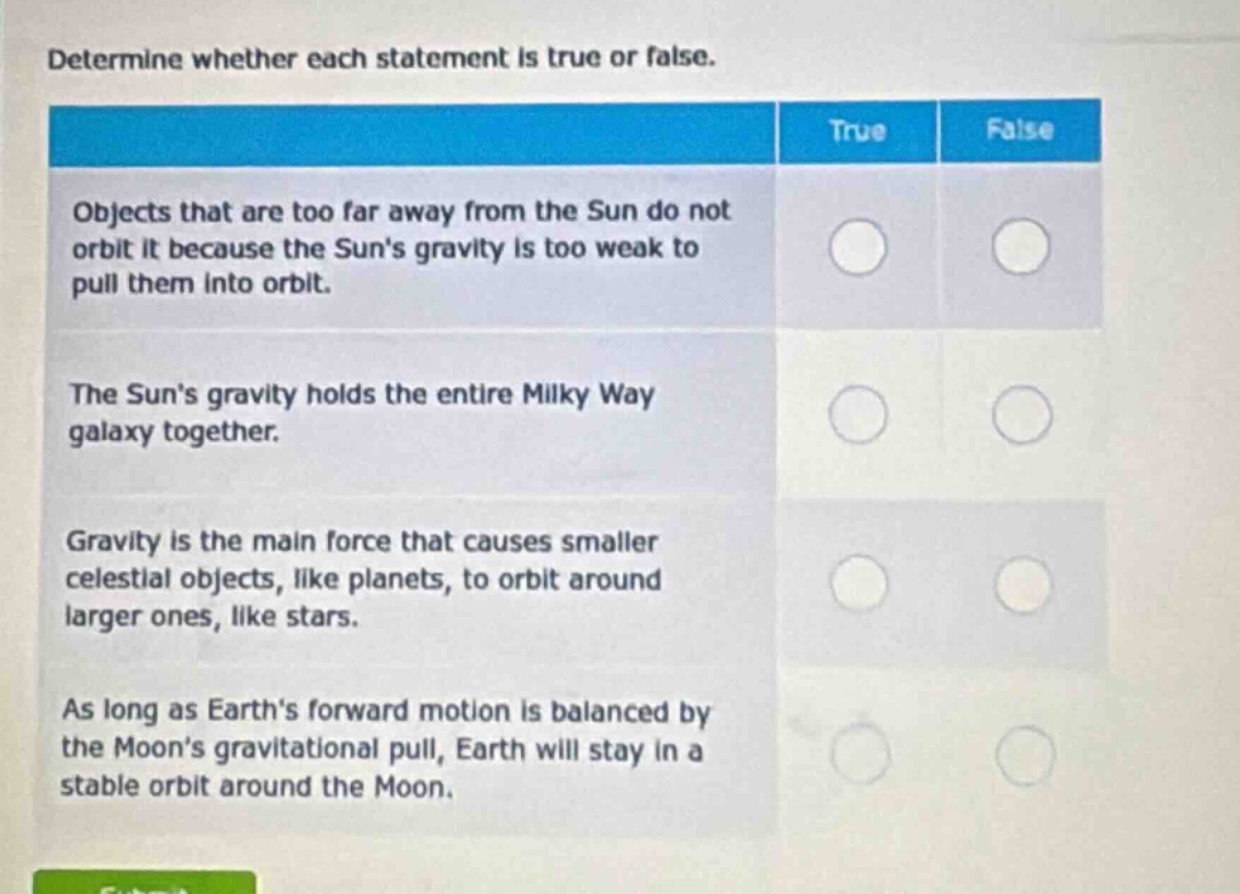 determine whether each statement is true or false. objects that are too…