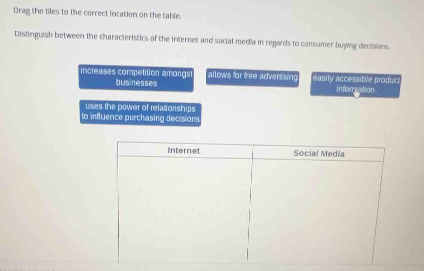 drag the tiles to the correct location on the table. distinguish betwee…