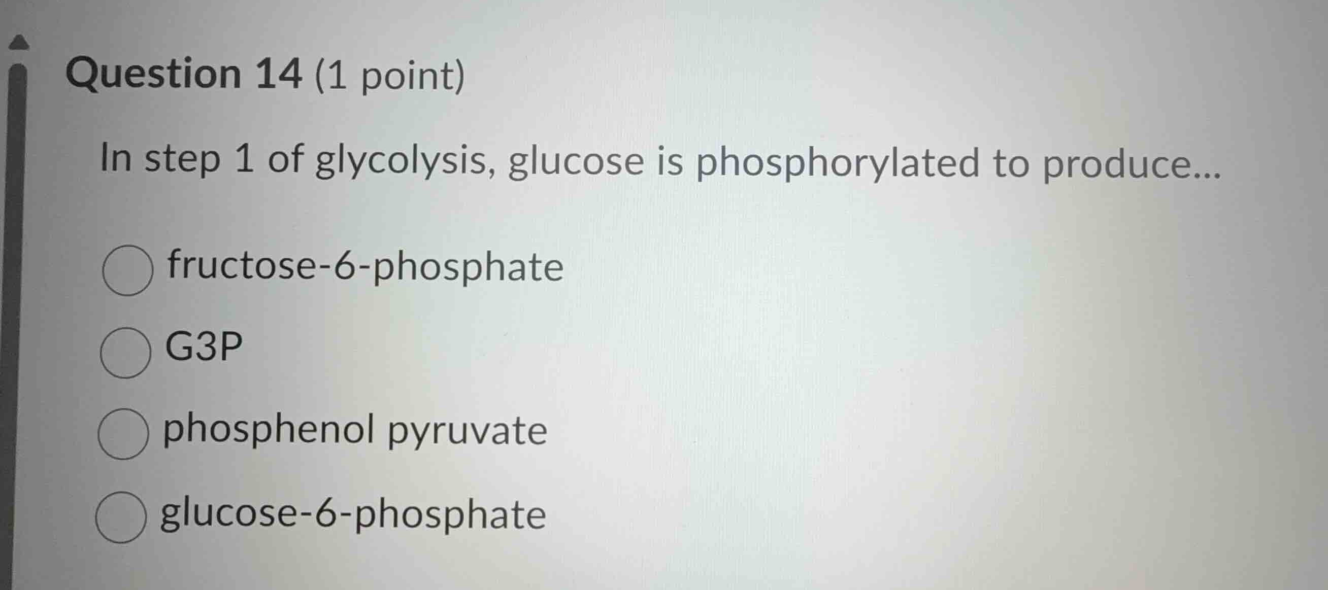 question 14 (1 point) in step 1 of glycolysis, glucose is phosphorylate…