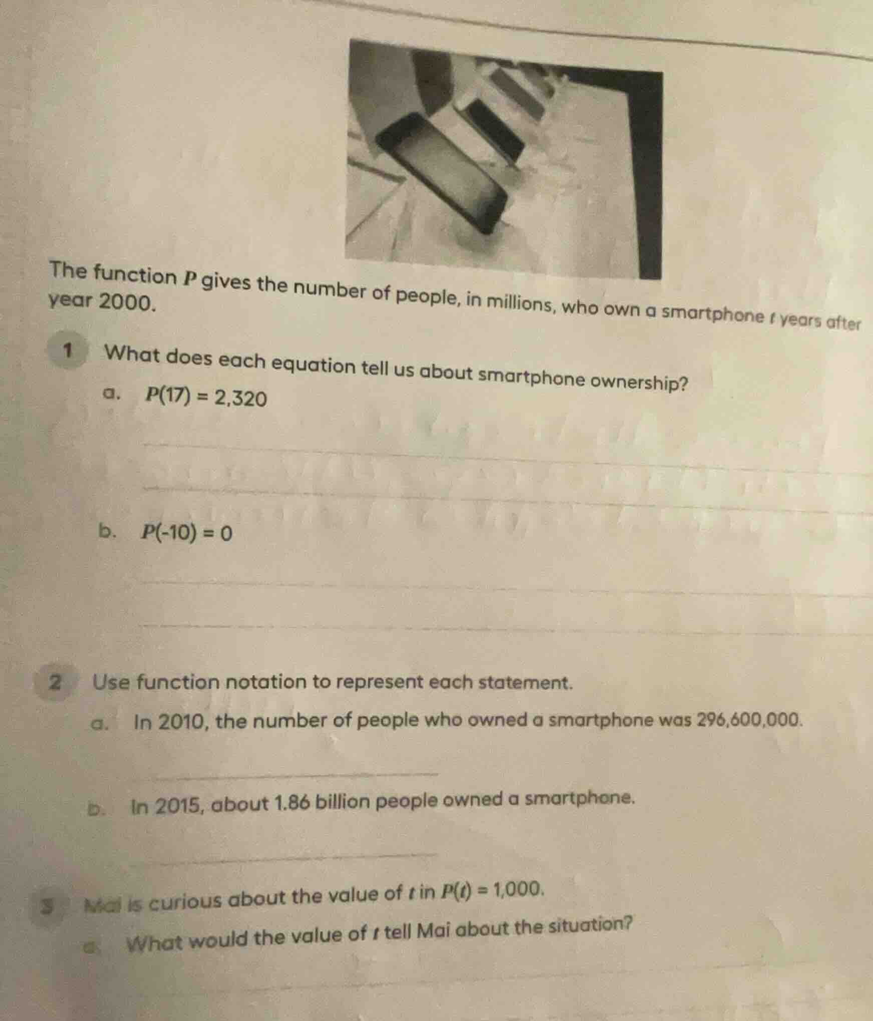 the function p gives the number of people, in millions, who own a smart…