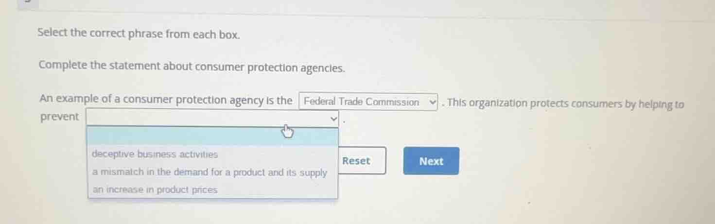 select the correct phrase from each box. complete the statement about c…