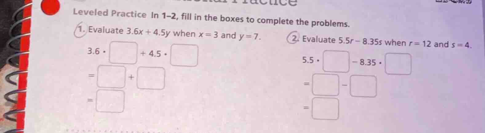 leveled practice in 1–2, fill in the boxes to complete the problems. 1.…