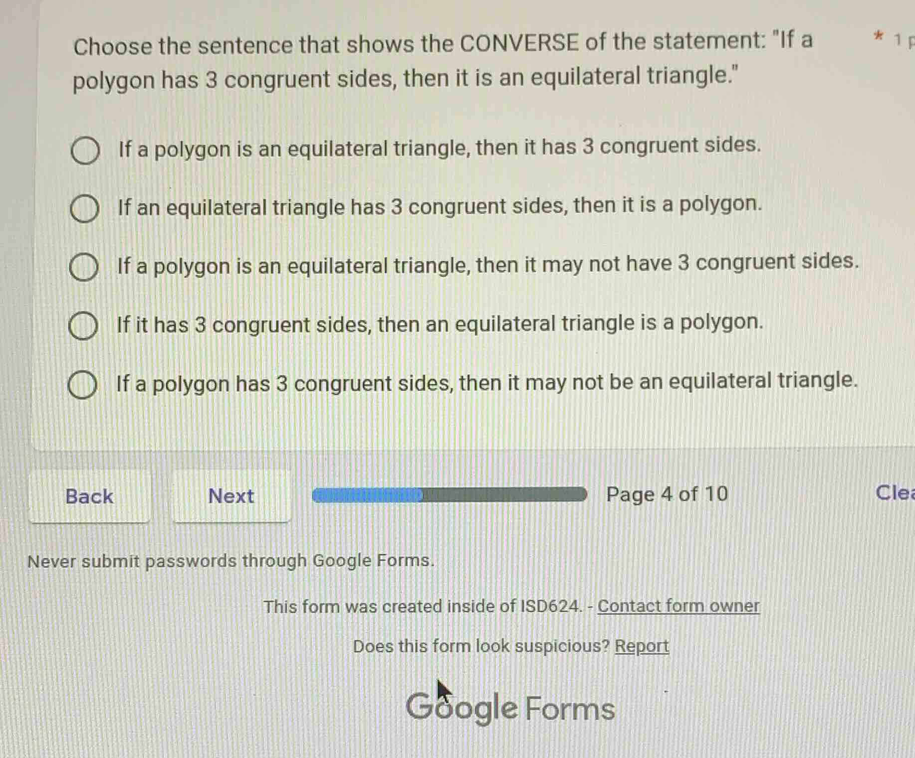 choose the sentence that shows the converse of the statement: \if a pol…
