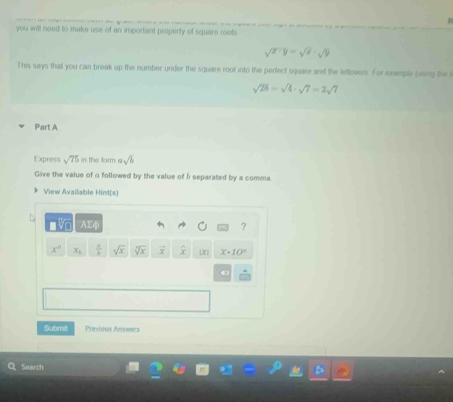 you will need to make use of an important property of square roots \\(\…