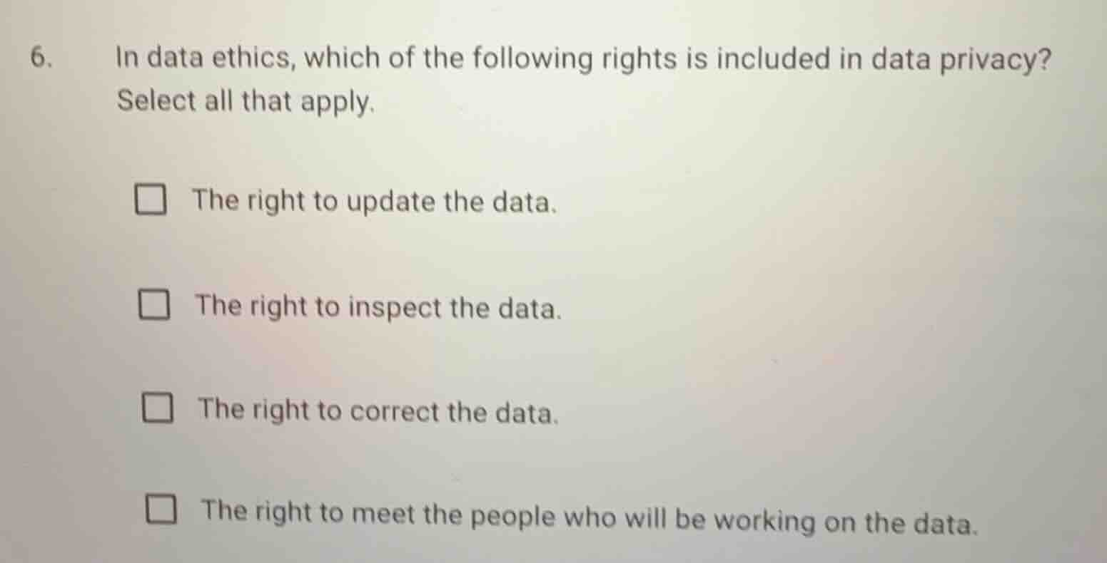 6. in data ethics, which of the following rights is included in data pr…